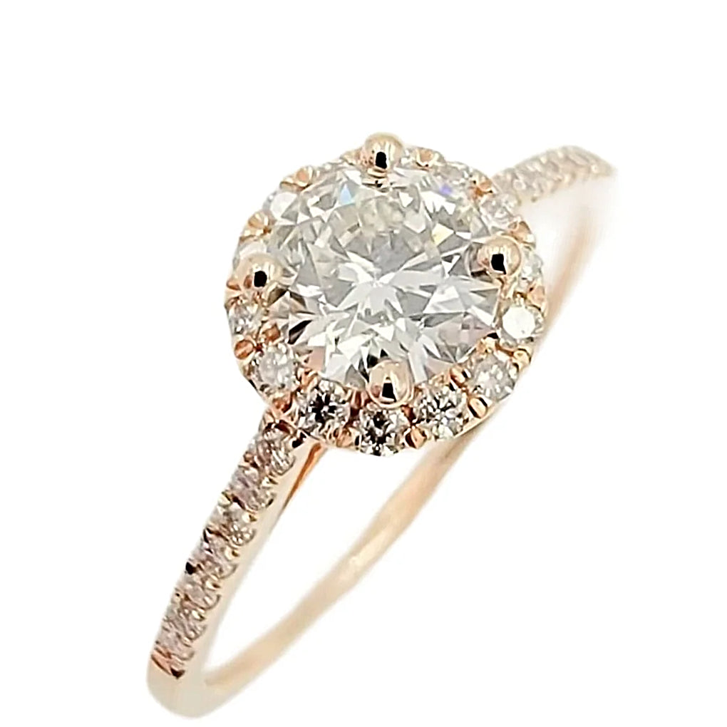 14K Rose Gold Diamond Halo Engagement Ring.