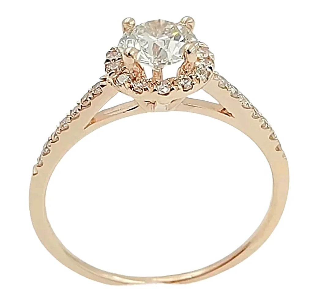 14K Rose Gold Diamond Halo Engagement Ring.