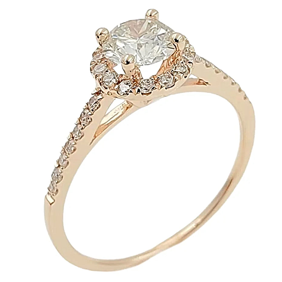 14K Rose Gold Diamond Halo Engagement Ring.