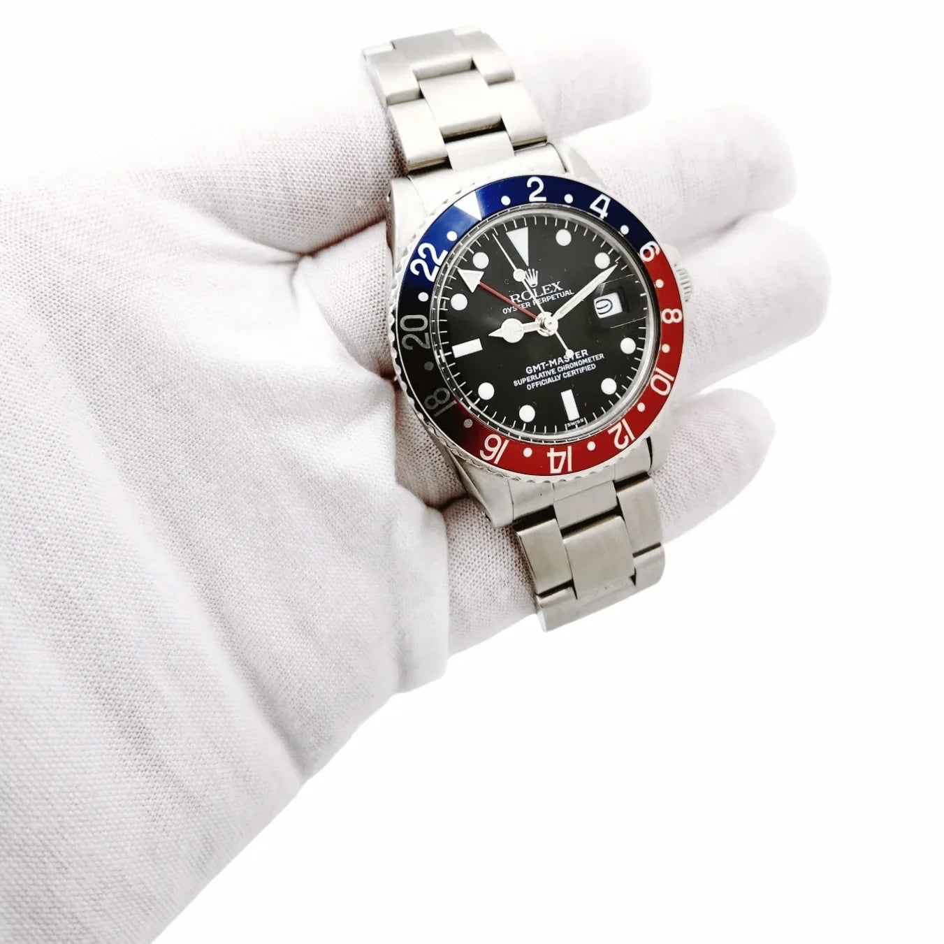 1967 Men's Rolex 40mm GMT Master Vintage Stainless Steel Watch with Black Dial and Pepsi Bezel. (Pre-Owned 1675)