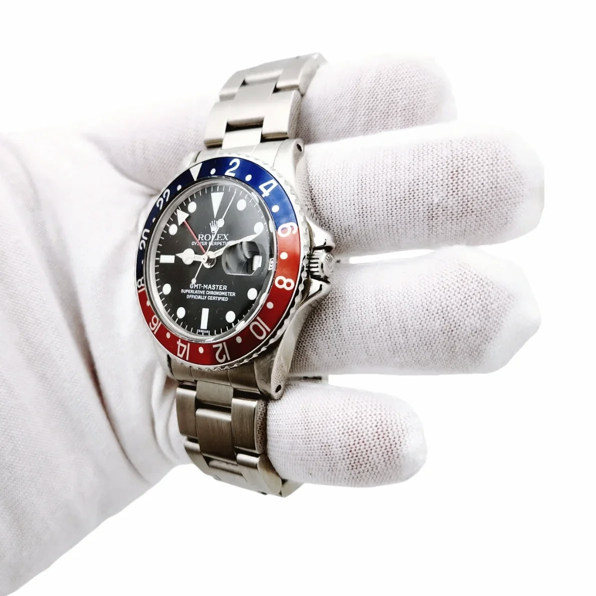 1967 Men's Rolex 40mm GMT Master Vintage Stainless Steel Watch with Black Dial and Pepsi Bezel. (Pre-Owned 1675)