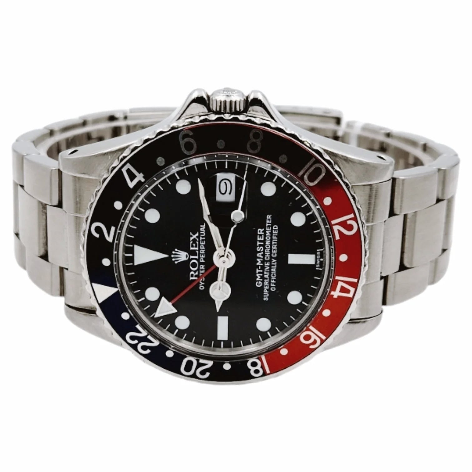 1967 Men's Rolex 40mm GMT Master Vintage Stainless Steel Watch with Black Dial and Pepsi Bezel. (Pre-Owned 1675)