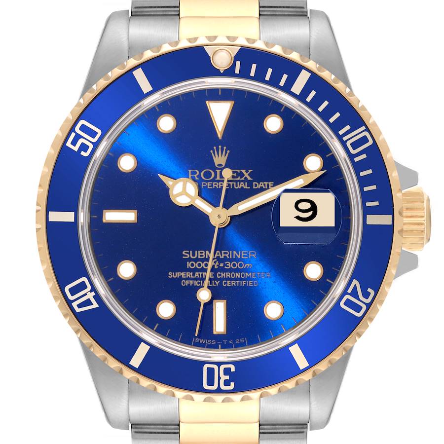 1991 Men's Rolex Submariner 40mm Oyster Perpetual Two Tone 18K Yellow Gold / Stainless Steel Wristwatch with Blue Dial & Blue Bezel. (Pre-Owned 16613)