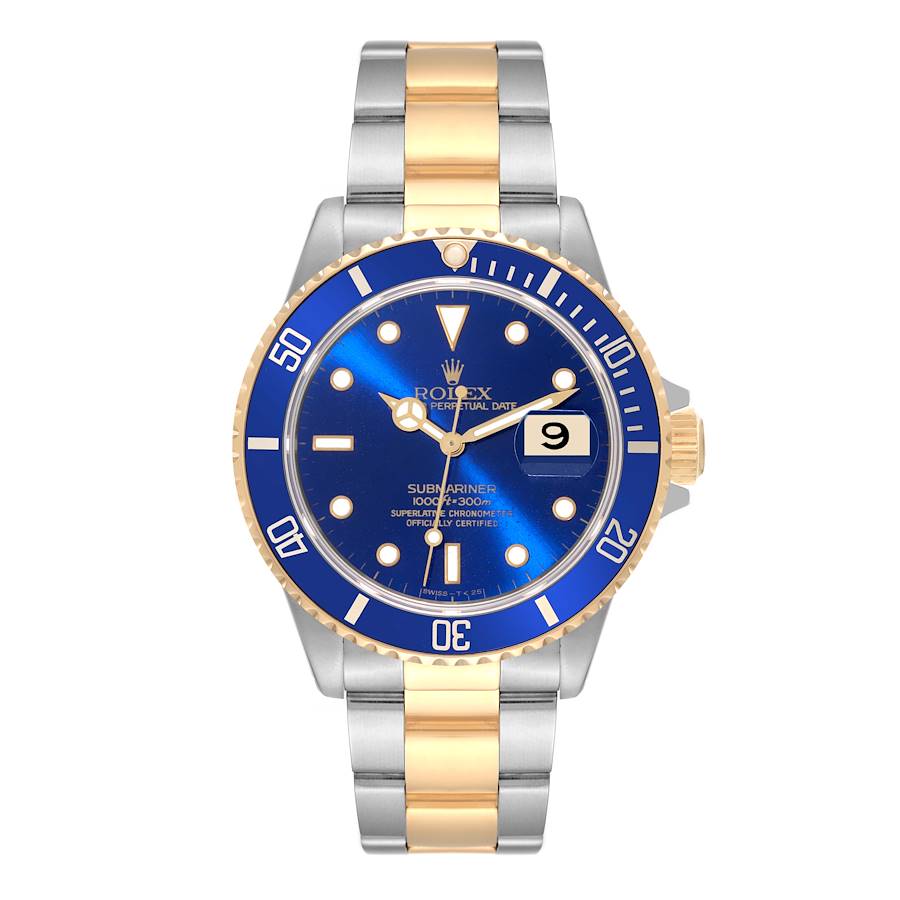 1991 Men's Rolex Submariner 40mm Oyster Perpetual Two Tone 18K Yellow Gold / Stainless Steel Wristwatch with Blue Dial & Blue Bezel. (Pre-Owned 16613)