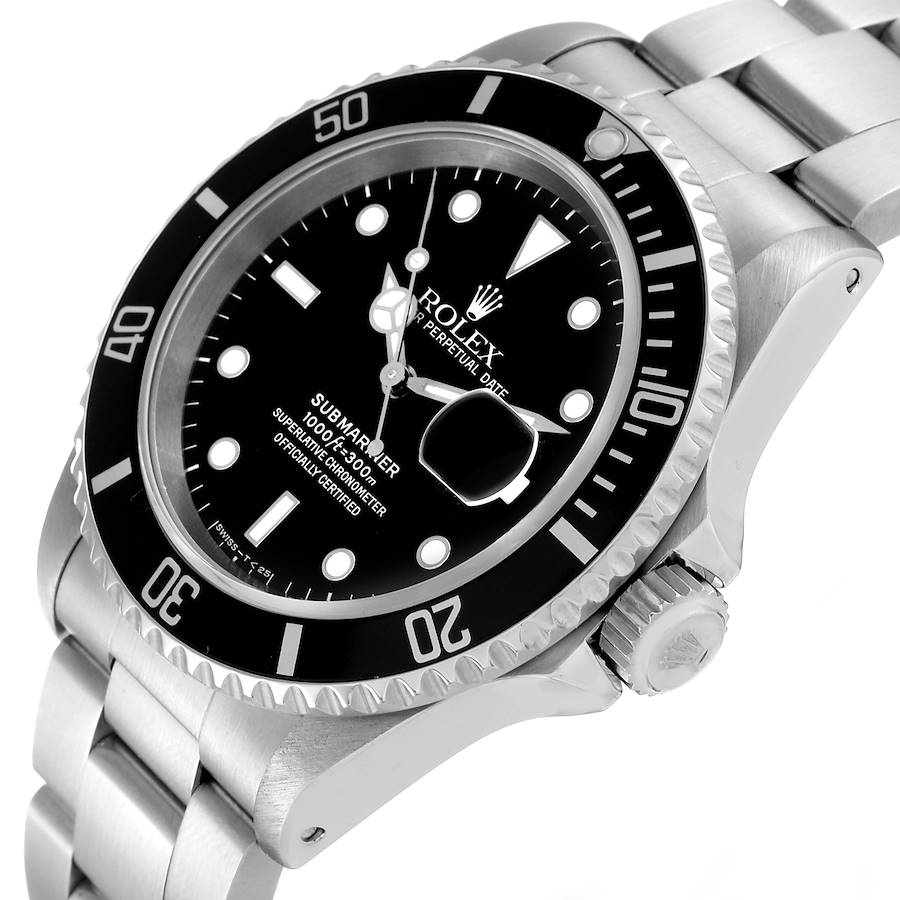 1993 Men's Rolex 40mm Submariner Oyster Perpetual Date Stainless Steel Watch with Black Dial and Black Bezel. (Pre-Owned 16610)