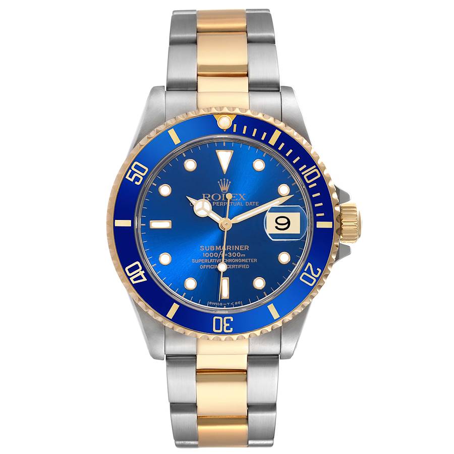 2006 Men's Rolex 40mm Submariner Oyster Perpetual Two Tone 18K Yellow Gold / Stainless Steel Wristwatch with Blue Dial & Blue Bezel. (Pre-Owned 16613)