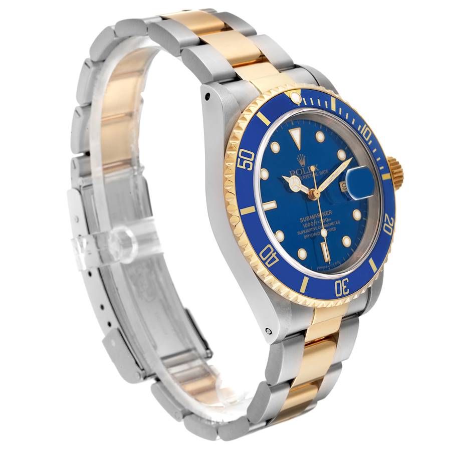 2006 Men's Rolex 40mm Submariner Oyster Perpetual Two Tone 18K Yellow Gold / Stainless Steel Wristwatch with Blue Dial & Blue Bezel. (Pre-Owned 16613)