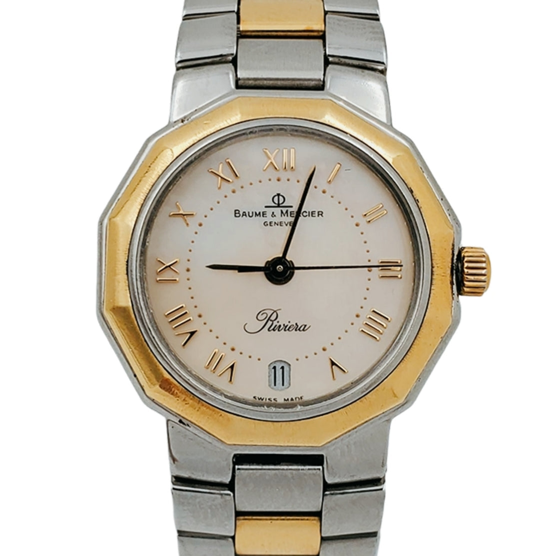 Ladies Baume & Mercier Riviera Two Tone Gold Plated / Stainless Steel Wristwatch with Mother of Pearl Dial. (Pre-Owned)