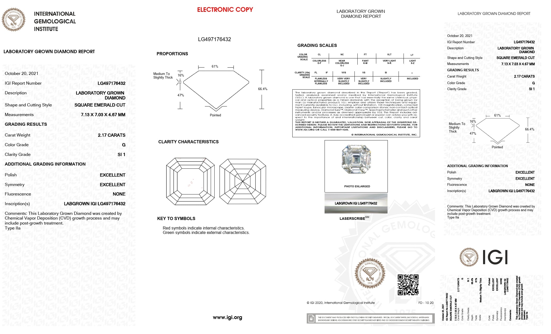 2.17 ct. Asscher Wholesale IGI Certified Lab Grown Loose Diamond. (SI1 / G)