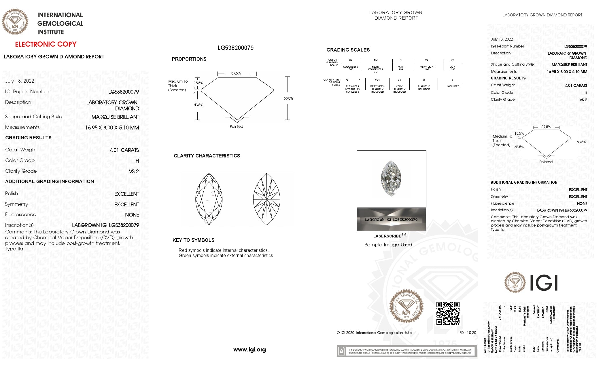 4.01 Ct. Marquise Wholesale IGI Certified Lab Grown Loose Diamond. (VS2 / H)