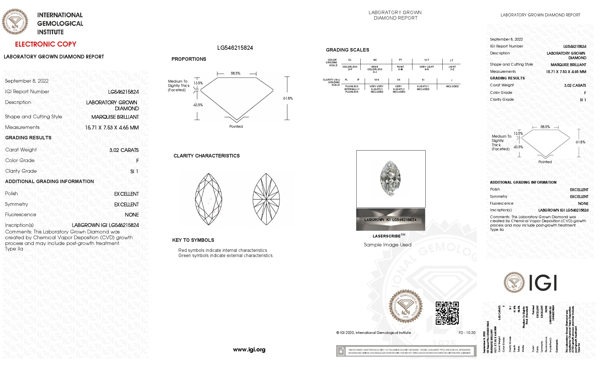 3.02 Ct. Marquise Wholesale IGI Certified Lab Grown Loose Diamond. (SI1 / F)