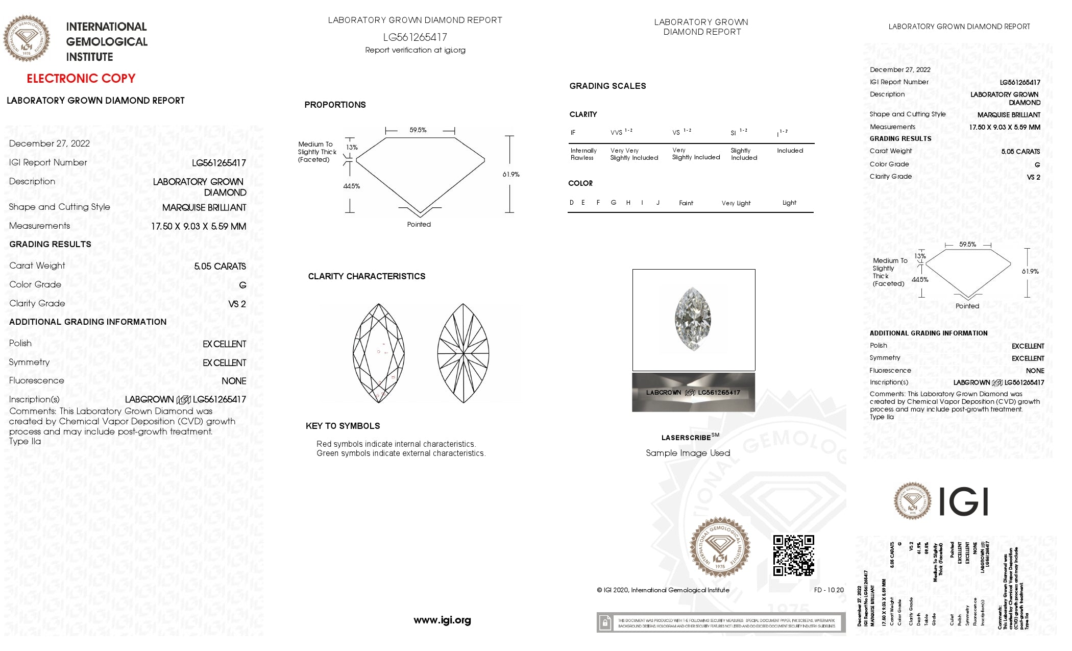 5.05 Ct. Marquise Wholesale IGI Certified Lab Grown Loose Diamond. (VS2 / G)