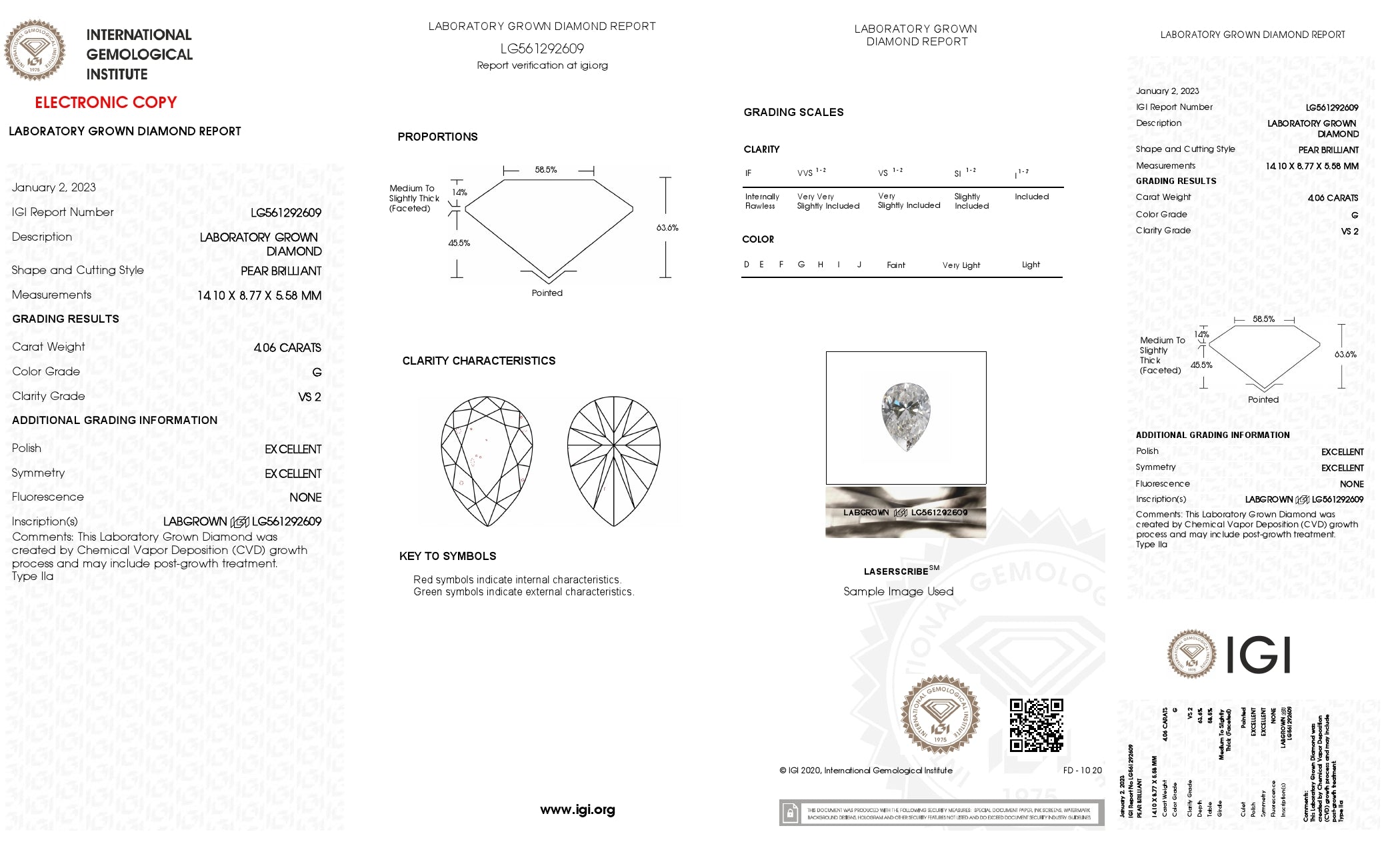 4.06 Ct. Pear Wholesale IGI Certified Lab Grown Loose Diamond. (VS2 / G)