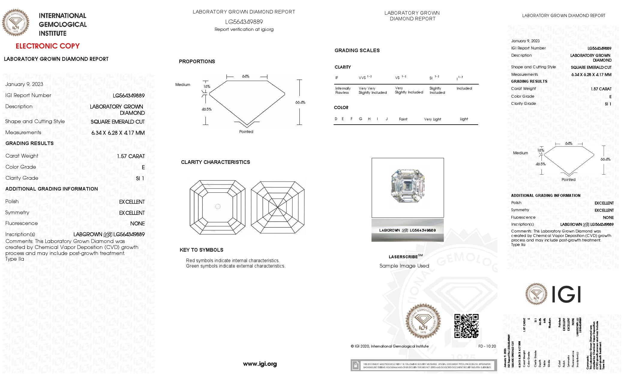 1.57 ct. Asscher Wholesale IGI Certified Lab Grown Loose Diamond. (SI1 / E)