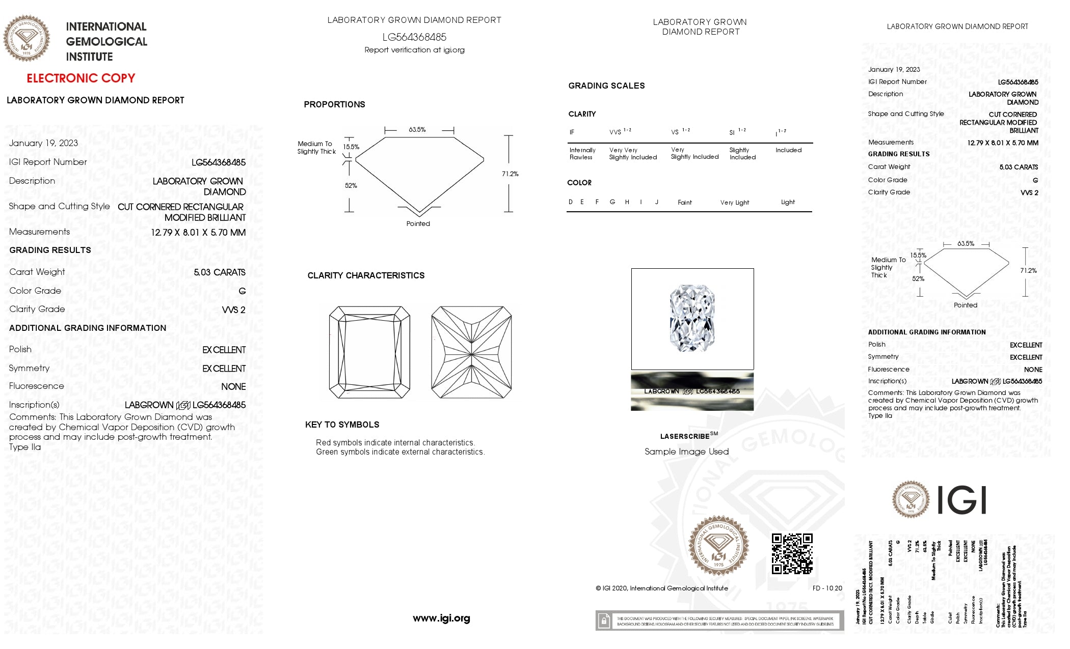 5.03 Ct. Radiant Wholesale IGI Certified Lab Grown Loose Diamond. (VVS2 / G)