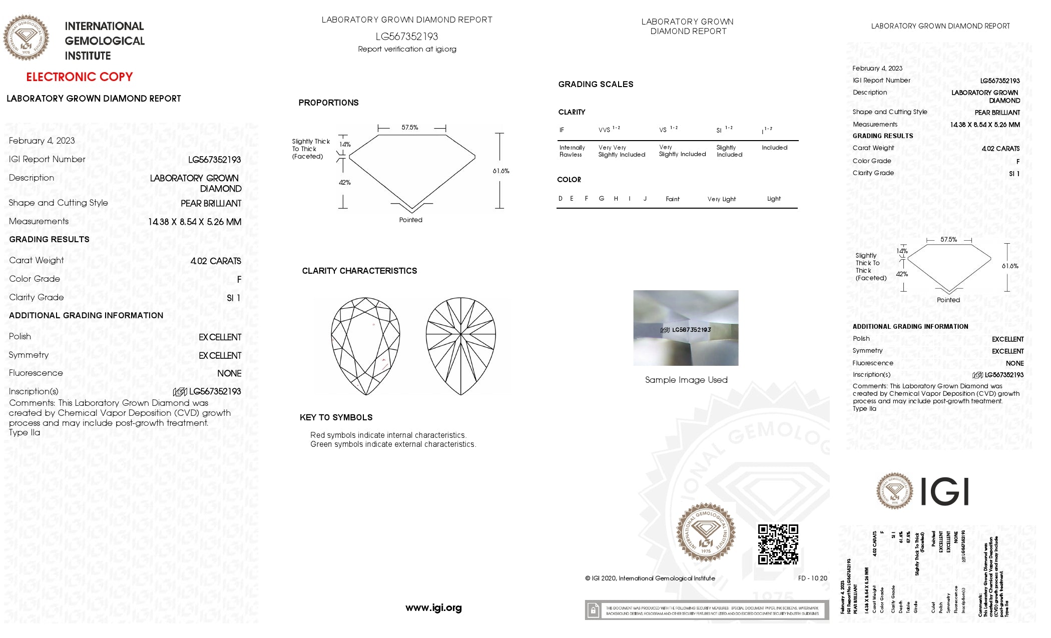 4.02 Ct. Pear Wholesale IGI Certified Lab Grown Loose Diamond. (SI1 / F)