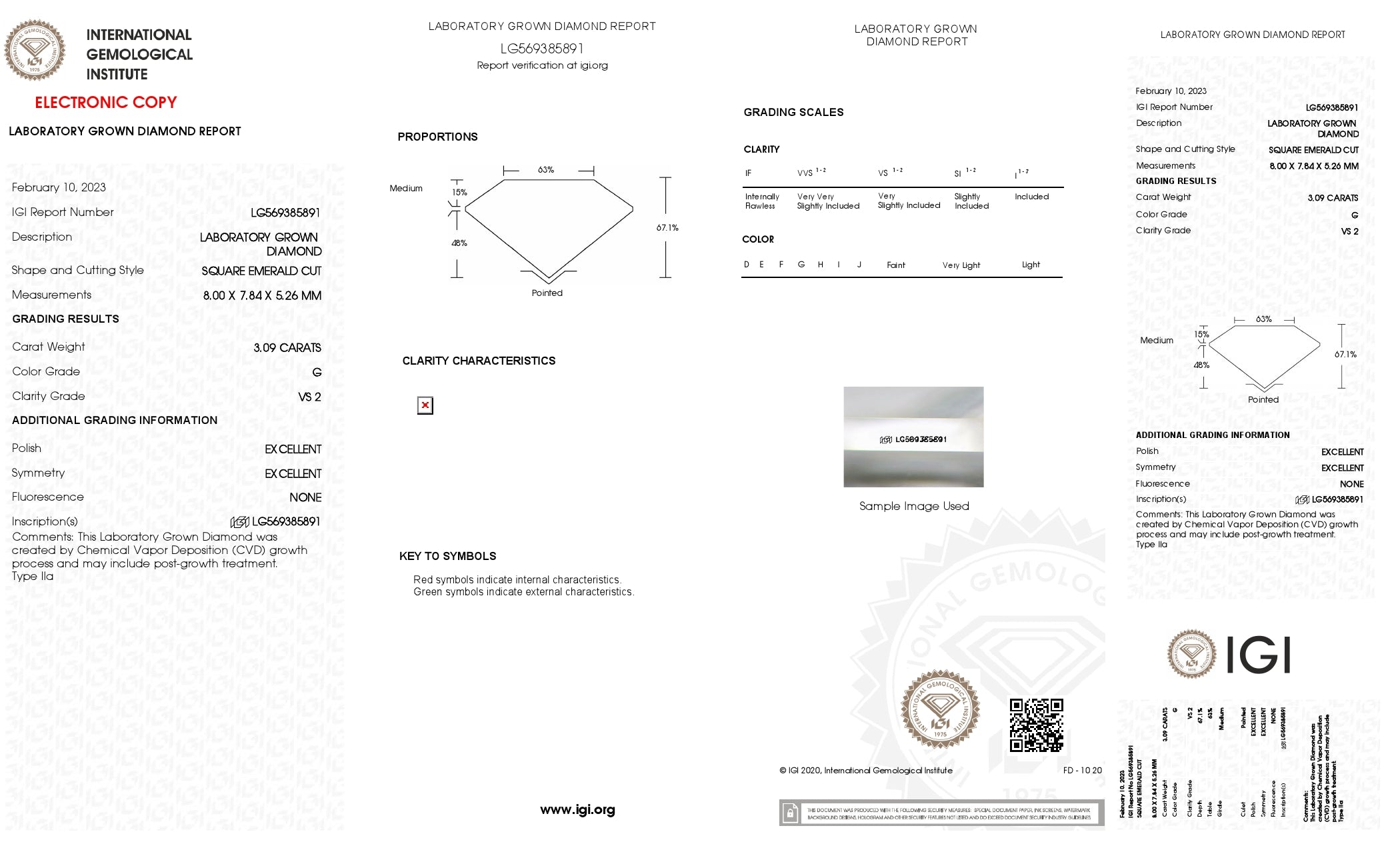 3.09 Ct. Asscher Wholesale IGI Certified Lab Grown Loose Diamond. (VS2 / G)