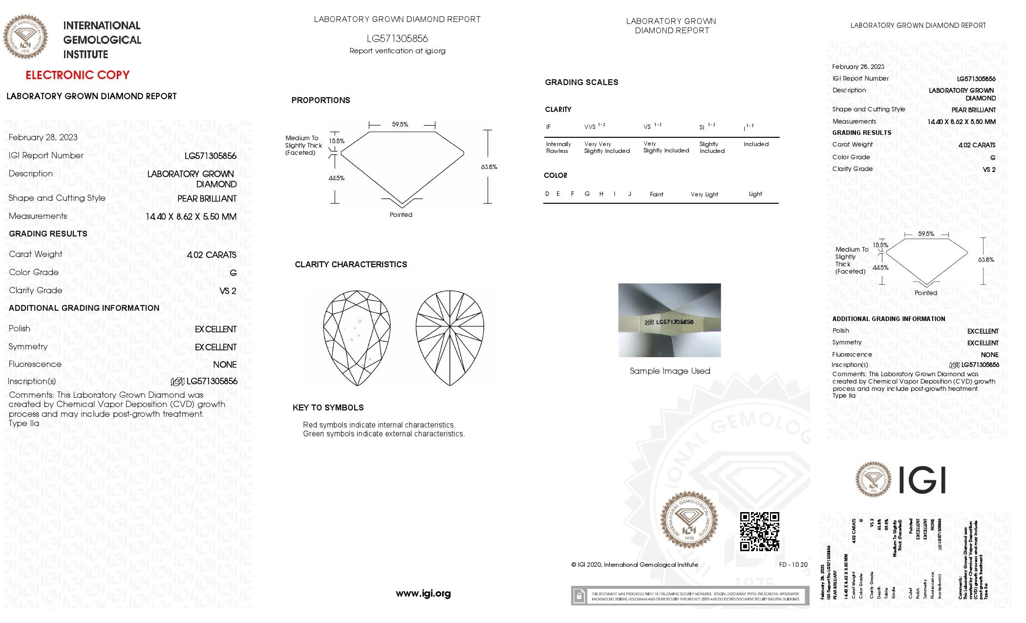 4.02 Ct. Pear Wholesale IGI Certified Lab Grown Loose Diamond. (VS2 / G)