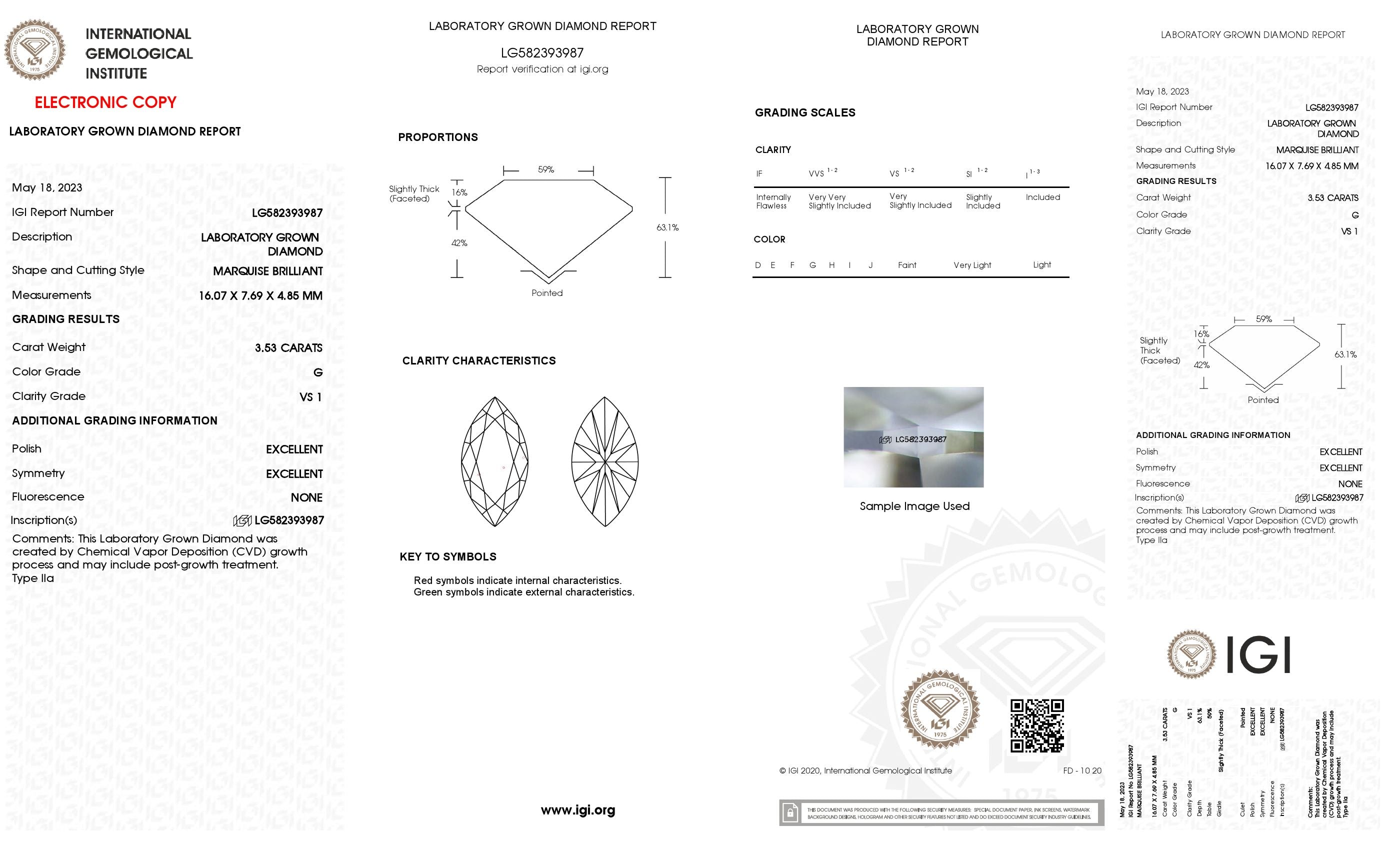 3.53 Ct. Marquise Wholesale IGI Certified Lab Grown Loose Diamond. (VS1 / G)