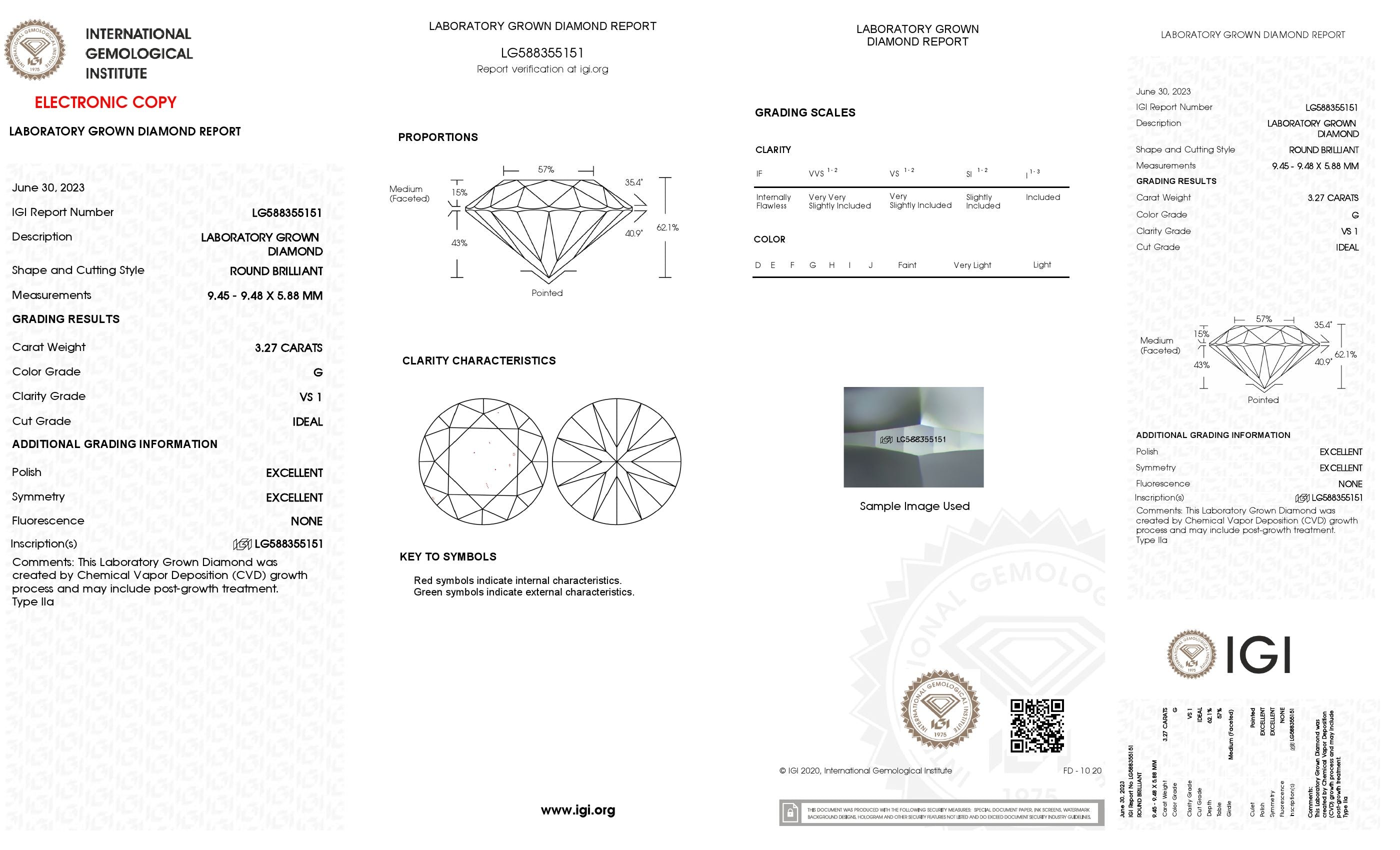 3.27 Ct. Round Wholesale IGI Certified Lab Grown Loose Diamond. (VS1 / G)