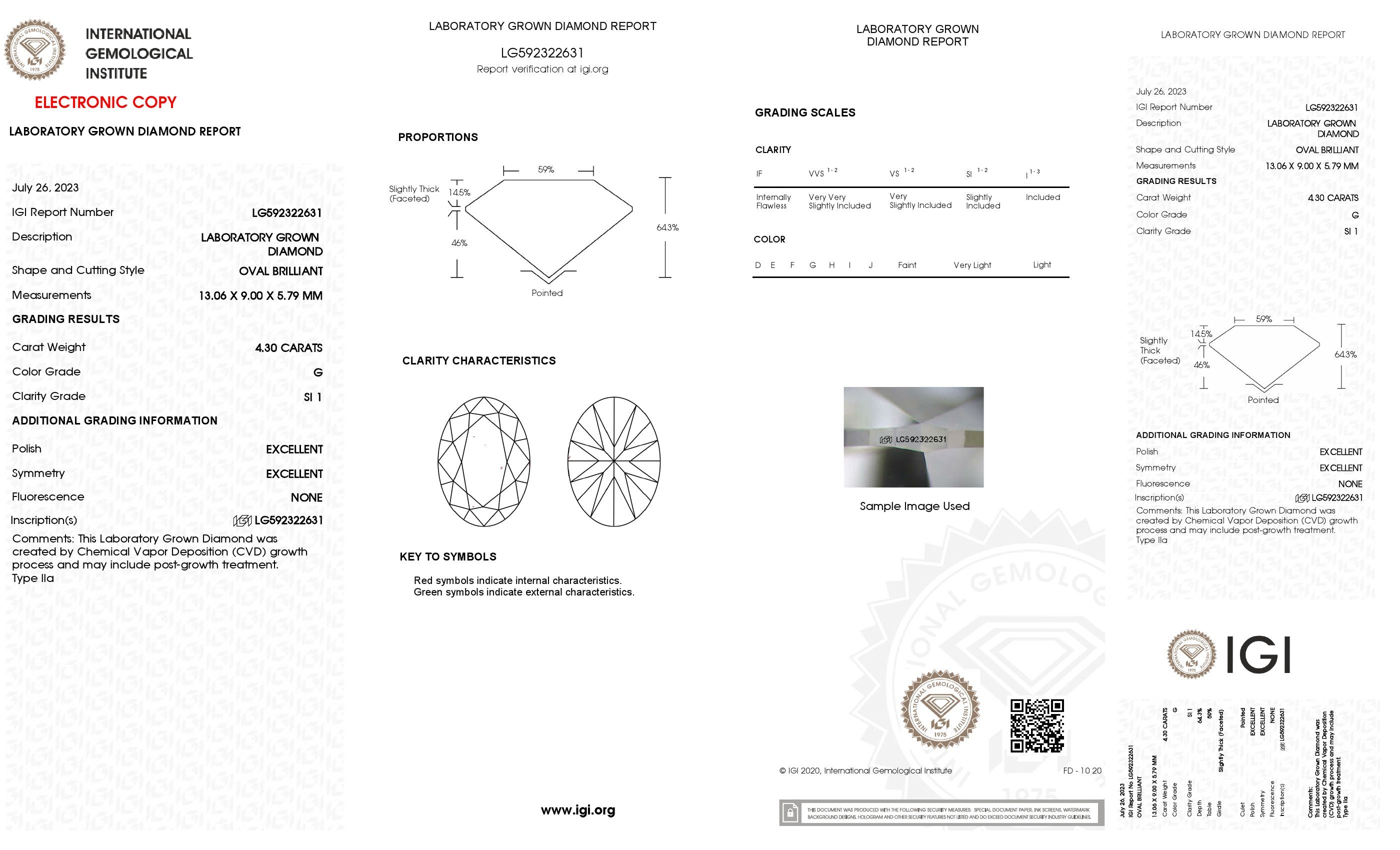 4.3 Ct. Oval Wholesale IGI Certified Lab Grown Loose Diamond. (SI1 / G)