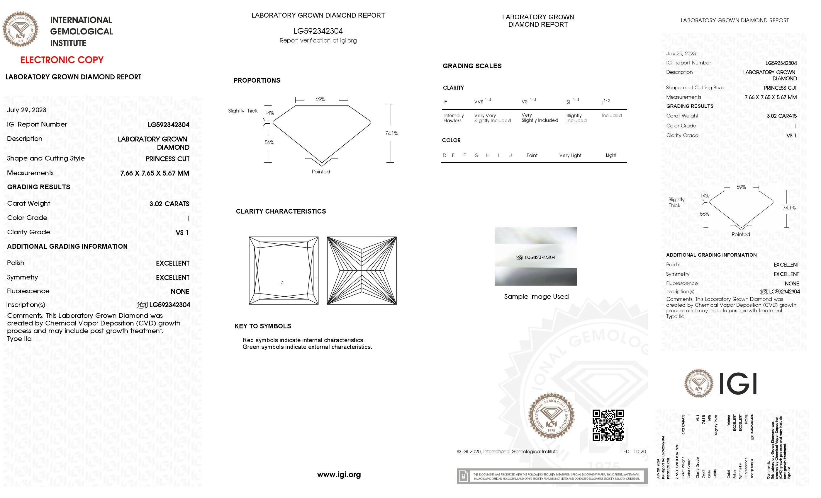 3.02 Ct. Princess Wholesale IGI Certified Lab Grown Loose Diamond. (VS1 / I)