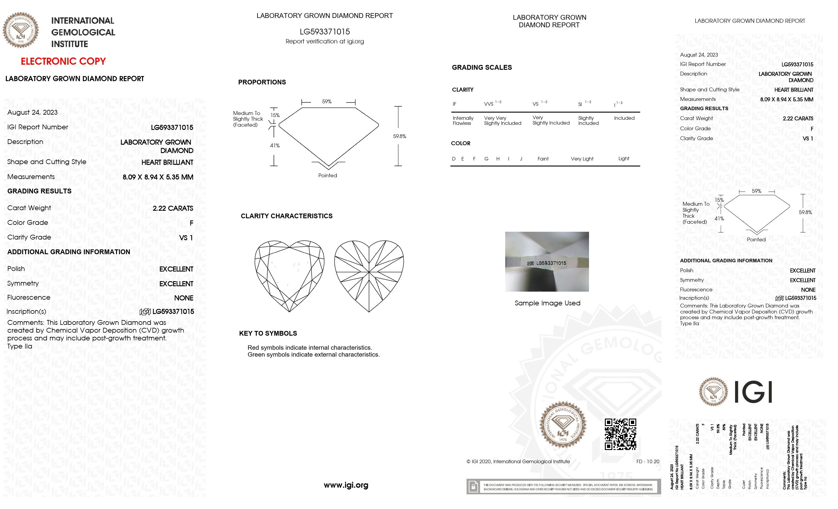 2.22 Ct. Heart Wholesale IGI Certified Lab Grown Loose Diamond. (VS1 / F)