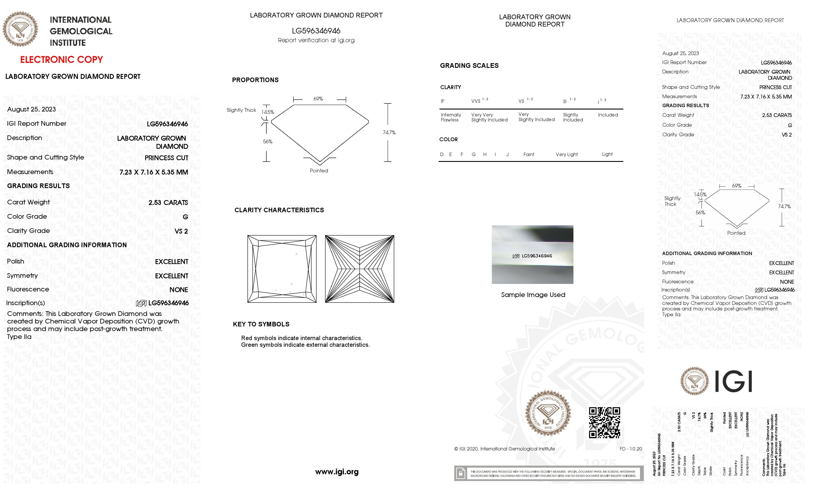 2.53 Ct. Princess Wholesale IGI Certified Lab Grown Loose Diamond. (VS2 / G)