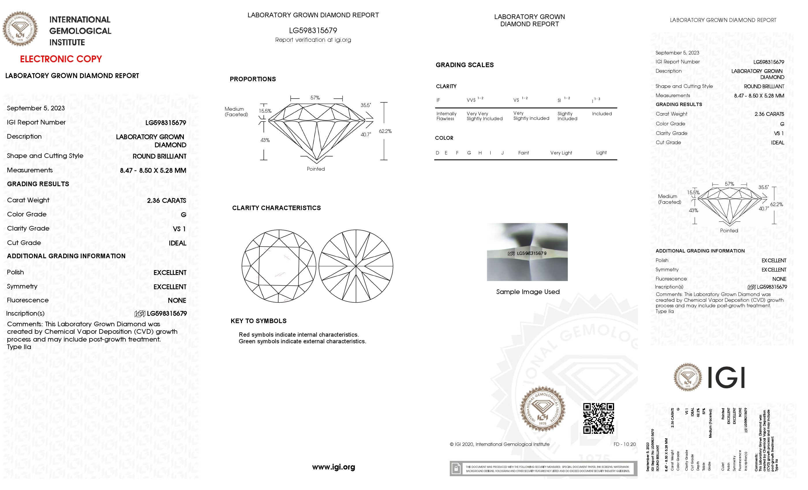 2.36 Ct. Round Wholesale IGI Certified Lab Grown Loose Diamond. (VS1 / G)