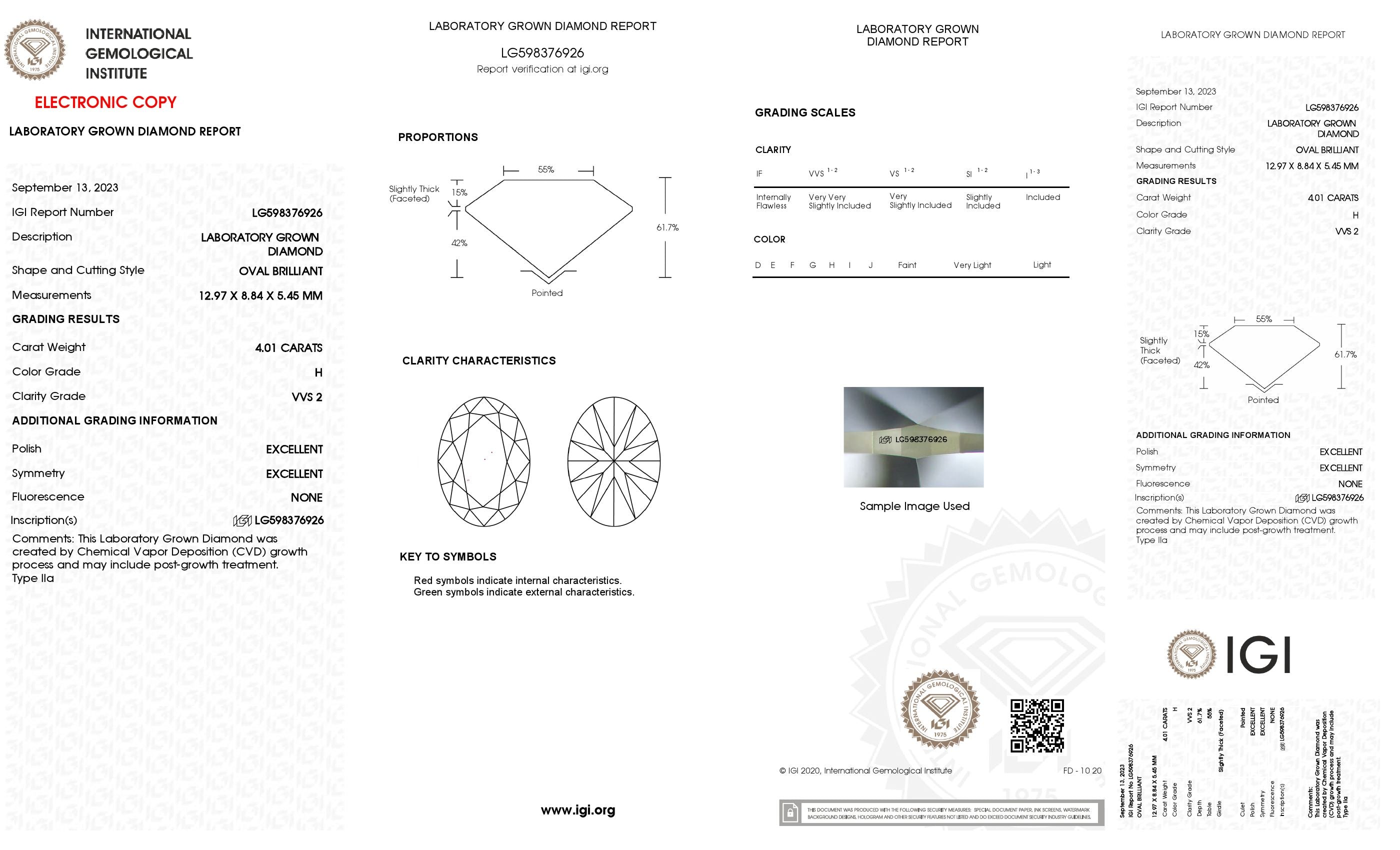 4.01 Ct. Oval Wholesale IGI Certified Lab Grown Loose Diamond. (VVS2 / H)