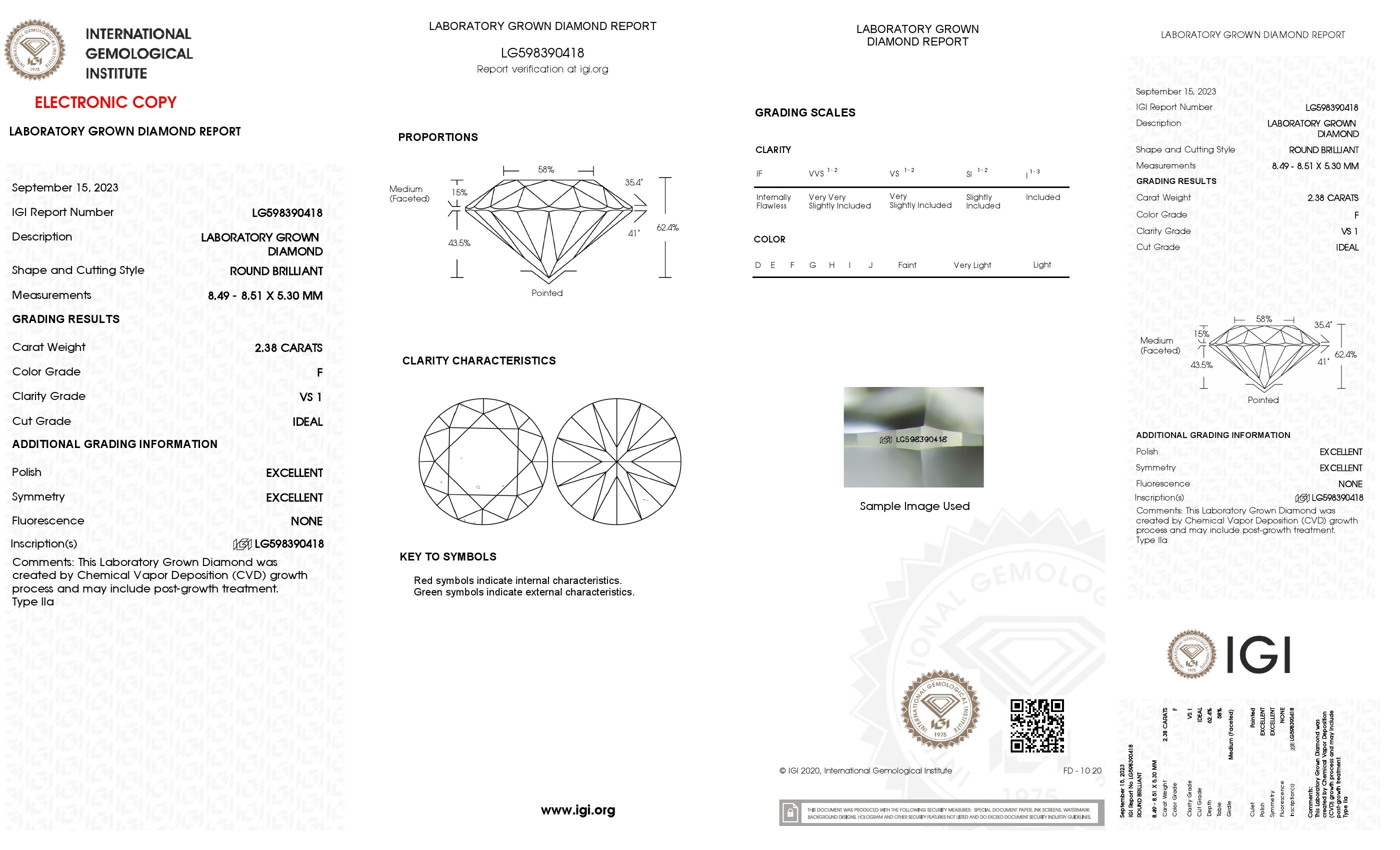 2.38 Ct. Round Wholesale IGI Certified Lab Grown Loose Diamond. (VS1 / F)