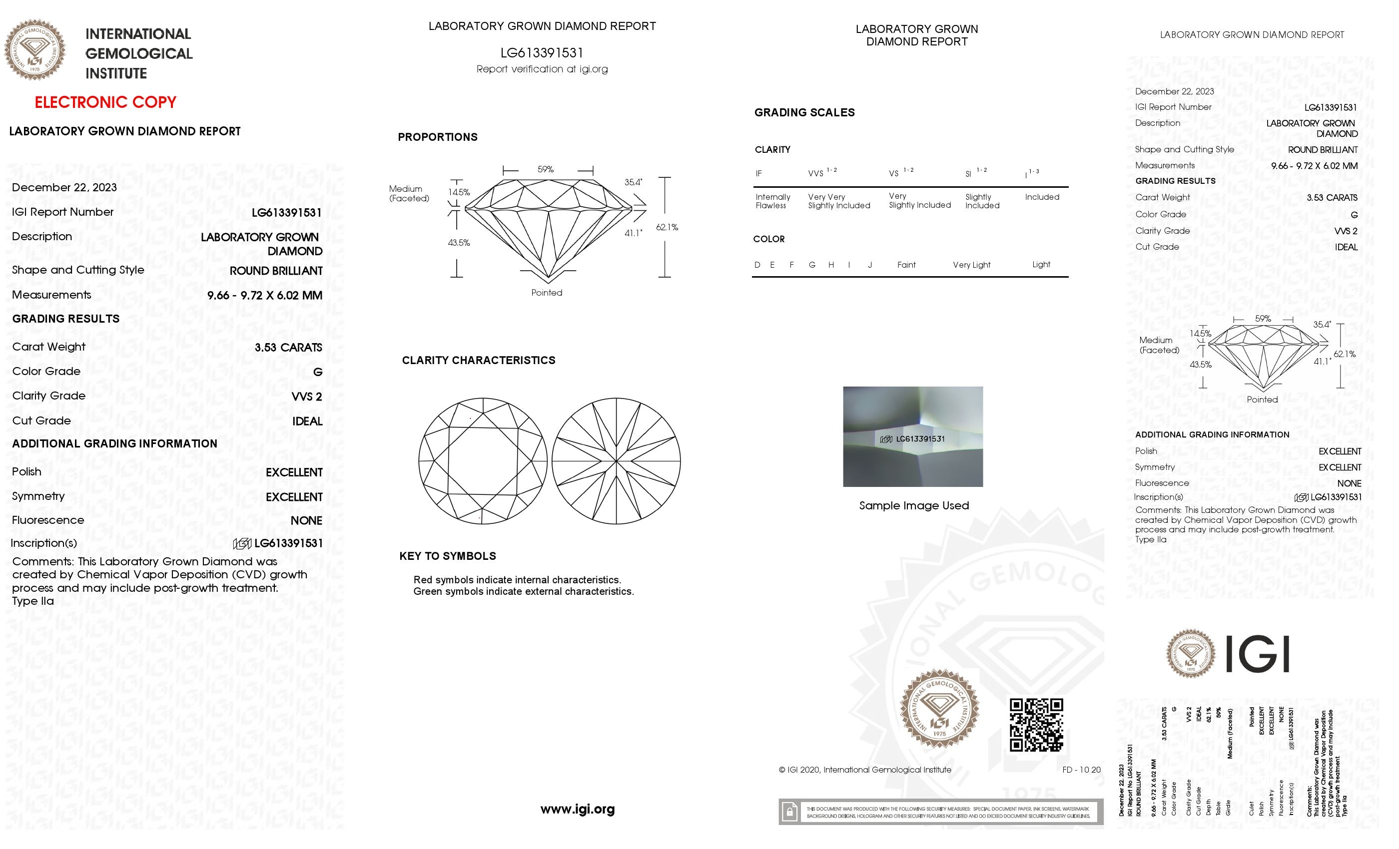 3.53 Ct. Round Wholesale IGI Certified Lab Grown Loose Diamond. (VVS2 / G)