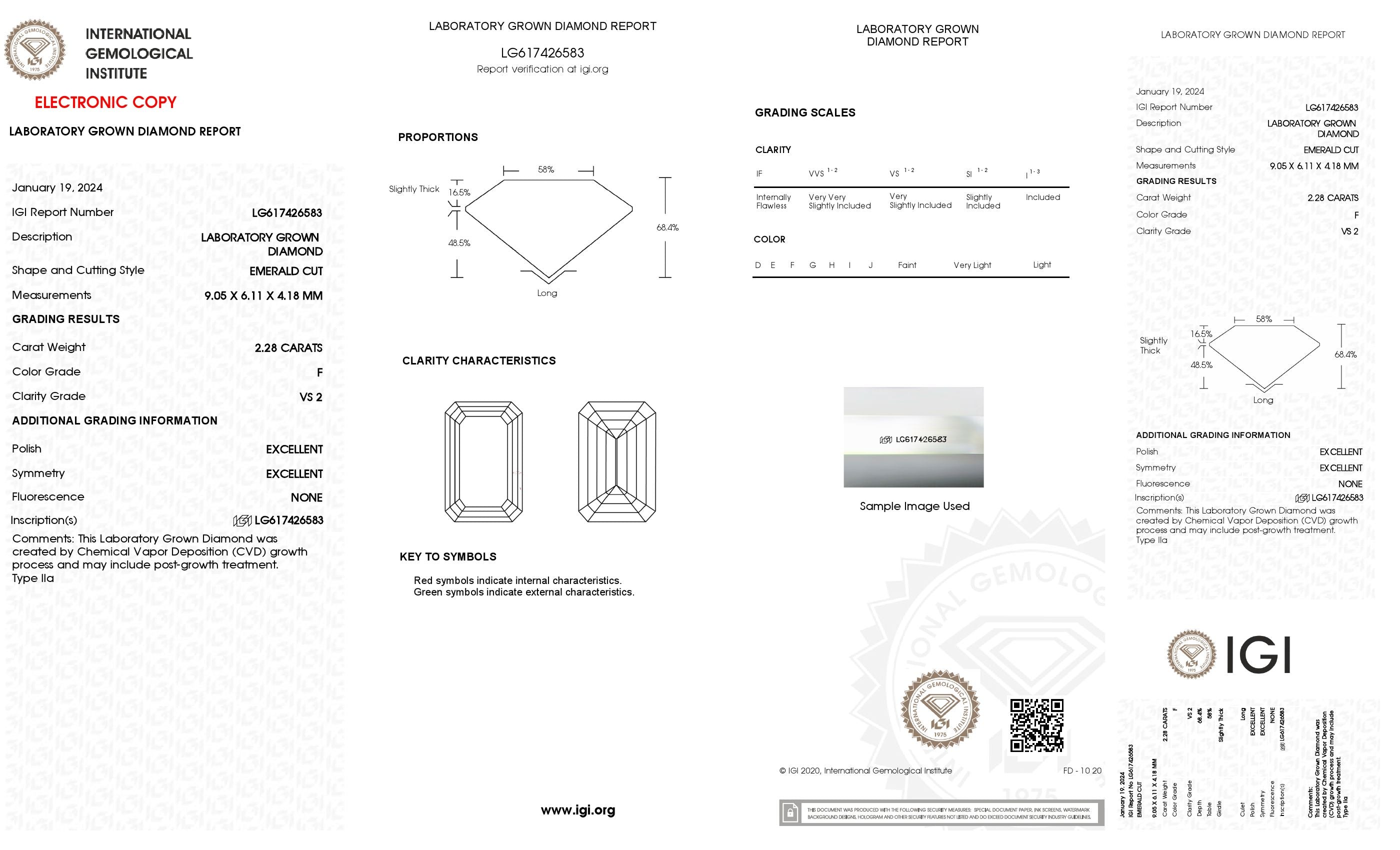 2.28 Ct. Emerald Wholesale IGI Certified Lab Grown Loose Diamond. (VS2 / F)