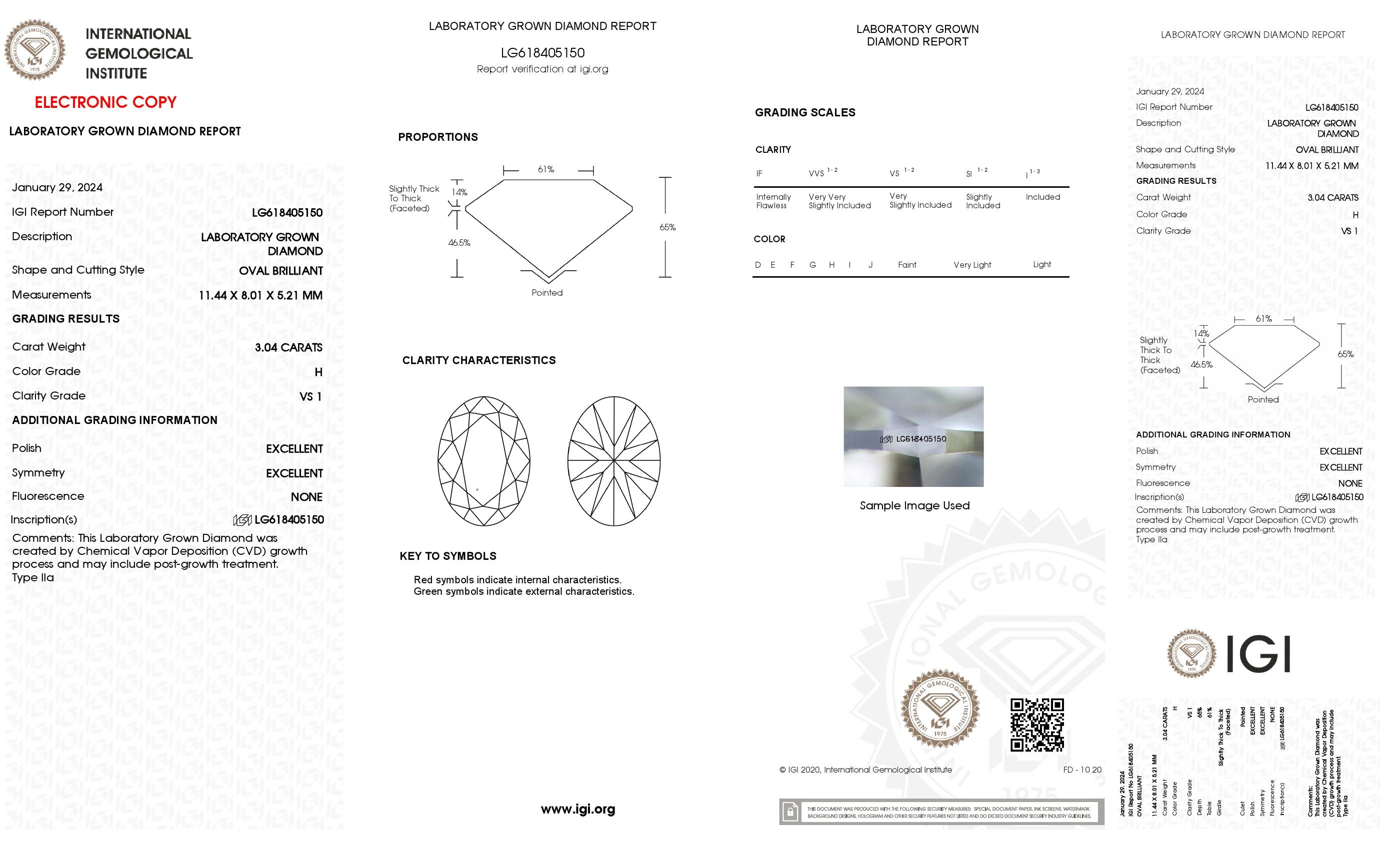 3.04 Ct. Oval Wholesale IGI Certified Lab Grown Loose Diamond. (VS1 / H)