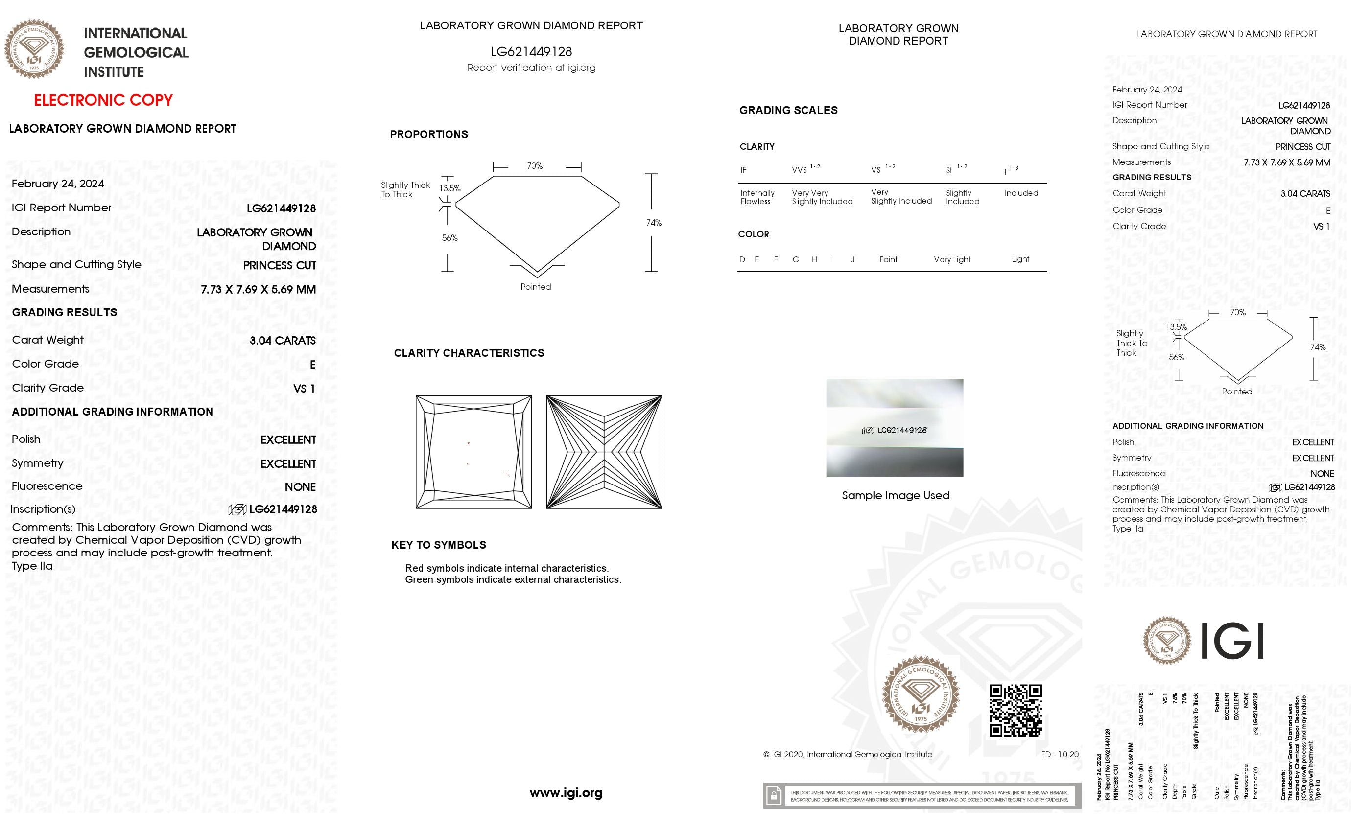 3.04 Ct. Princess Wholesale IGI Certified Lab Grown Loose Diamond. (VS1 / E)