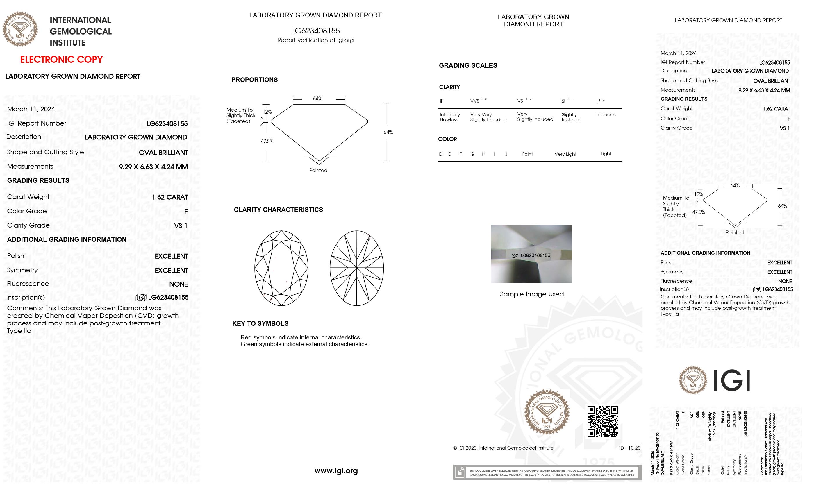 1.62 ct. Oval Wholesale IGI Certified Lab Grown Loose Diamond. (VS1 / F)