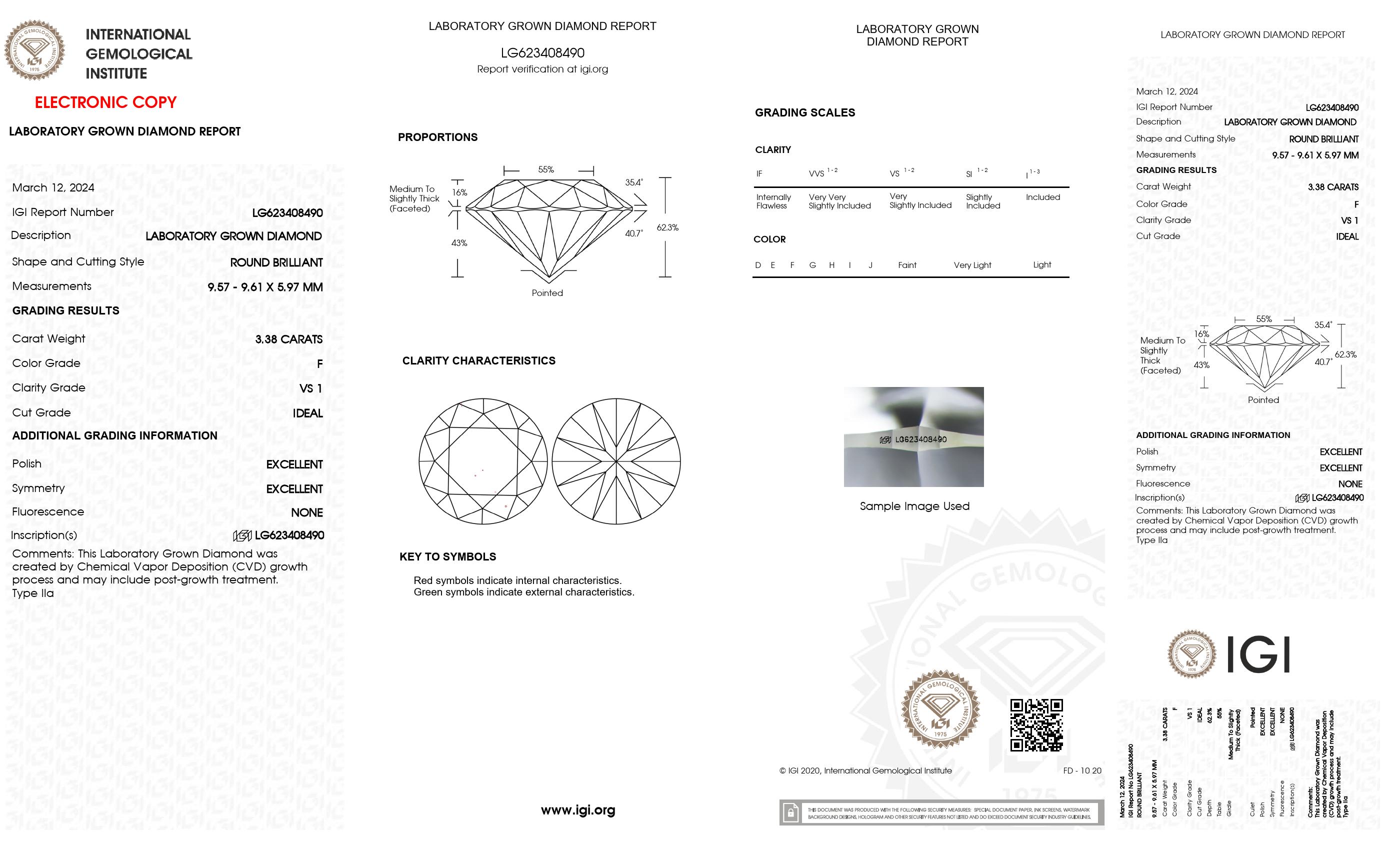 3.38 Ct. Round Wholesale IGI Certified Lab Grown Loose Diamond. (VS1 / F)