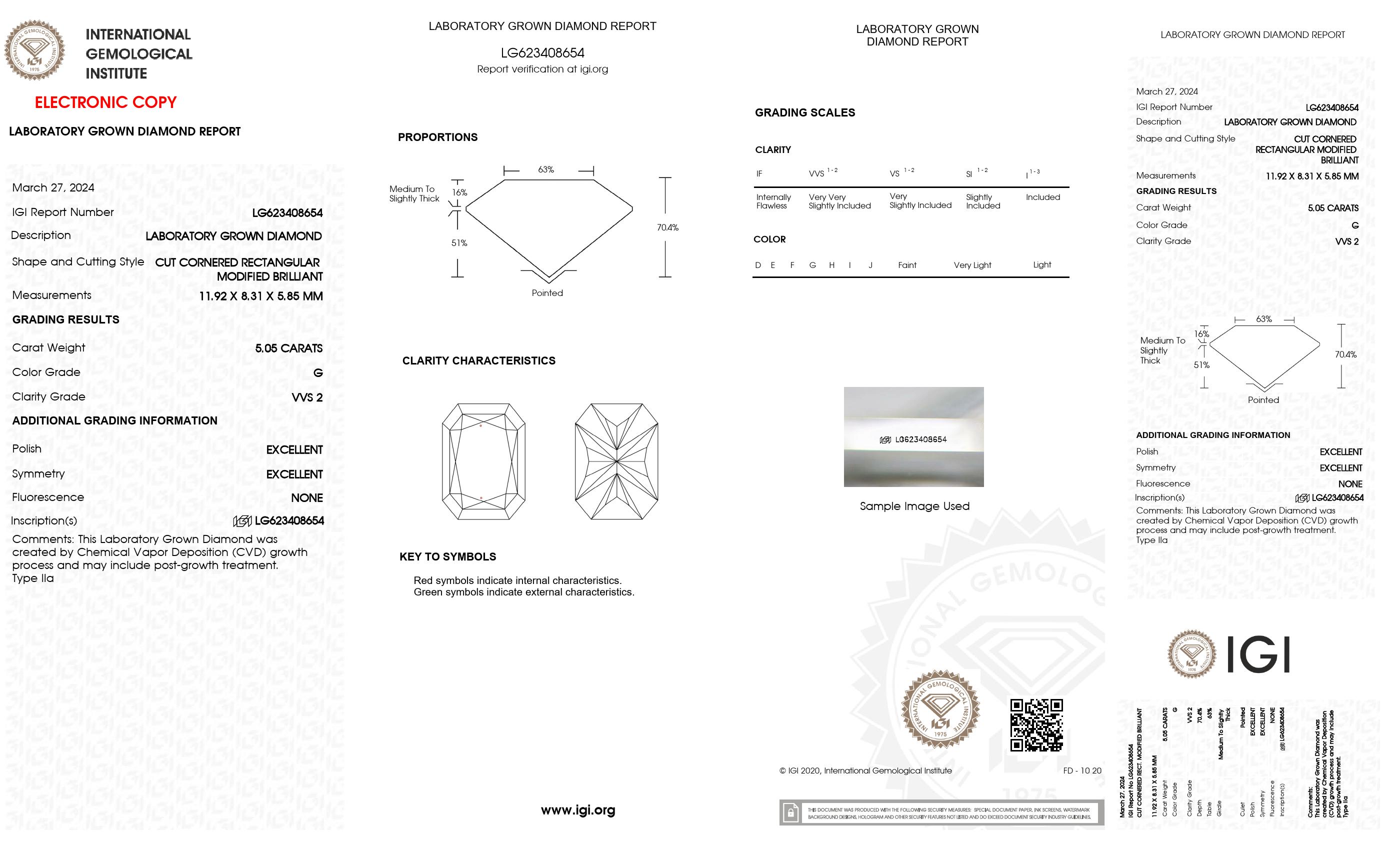 5.05 Ct. Radiant Wholesale IGI Certified Lab Grown Loose Diamond. (VVS2 / G)