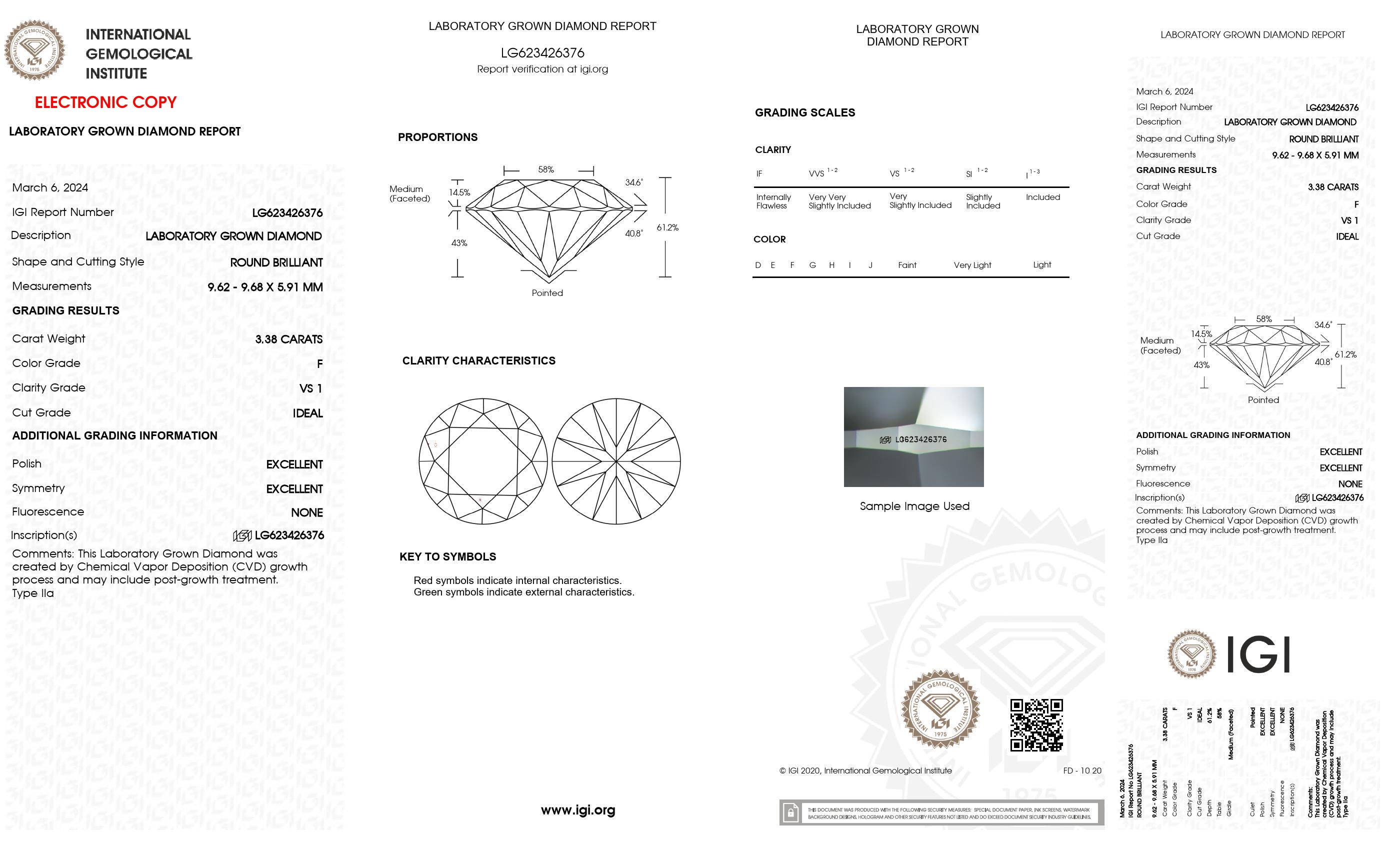 3.38 Ct. Round Wholesale IGI Certified Lab Grown Loose Diamond. (VS1 / F)