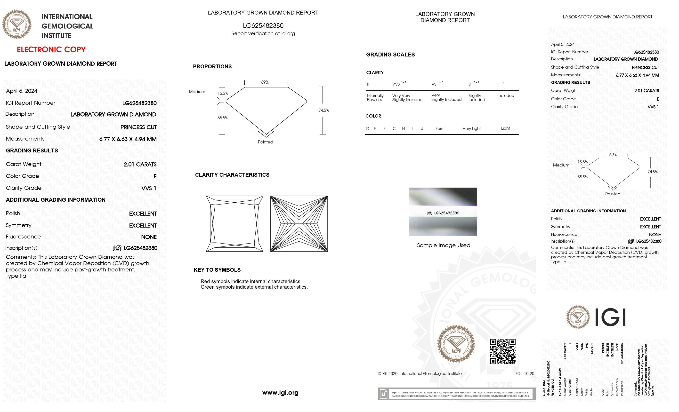 2.01 ct. Princess Wholesale IGI Certified Lab Grown Loose Diamond. (VVS1 / E)
