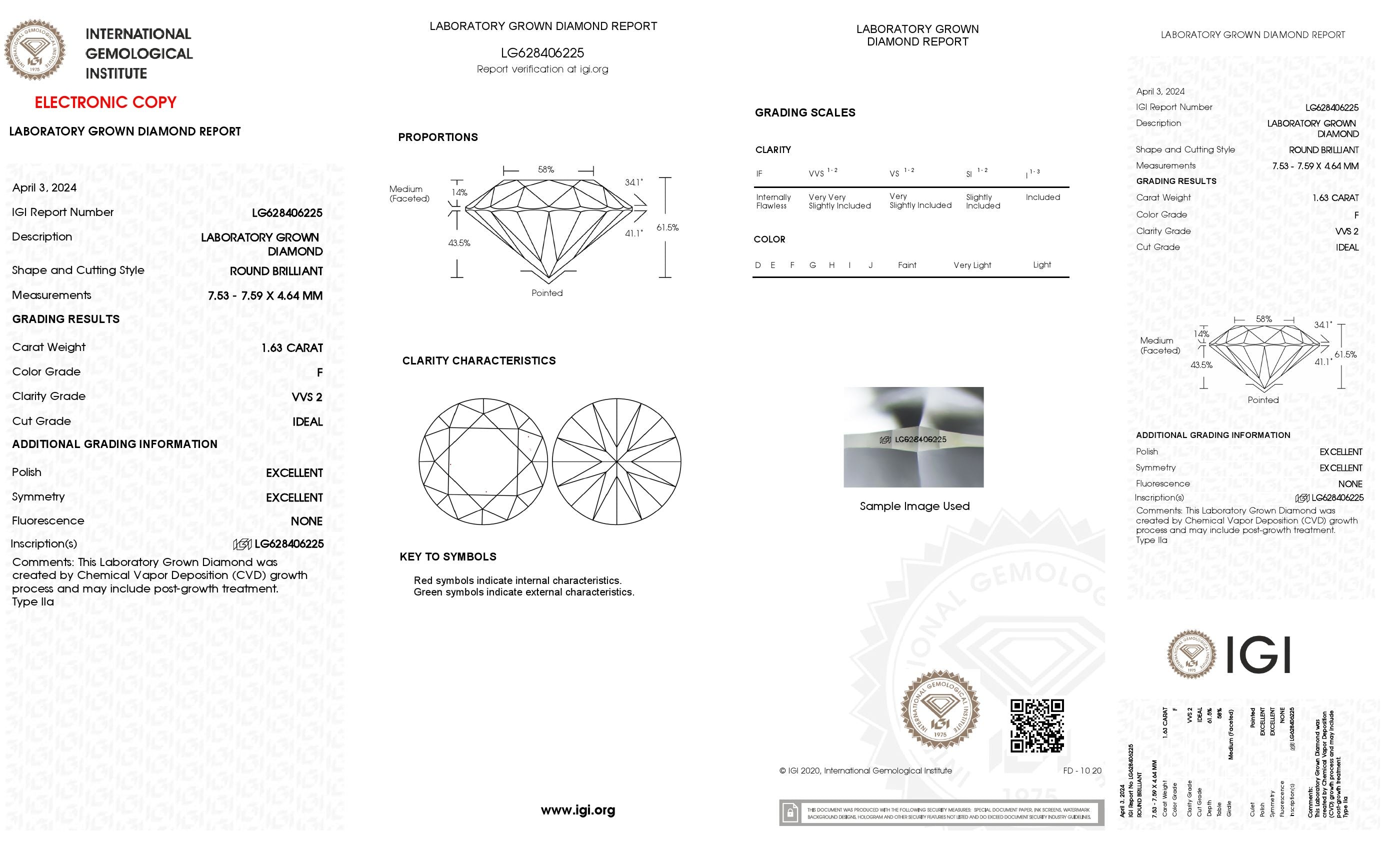 1.63 ct. Round Wholesale IGI Certified Lab Grown Loose Diamond. (VVS2 / F)