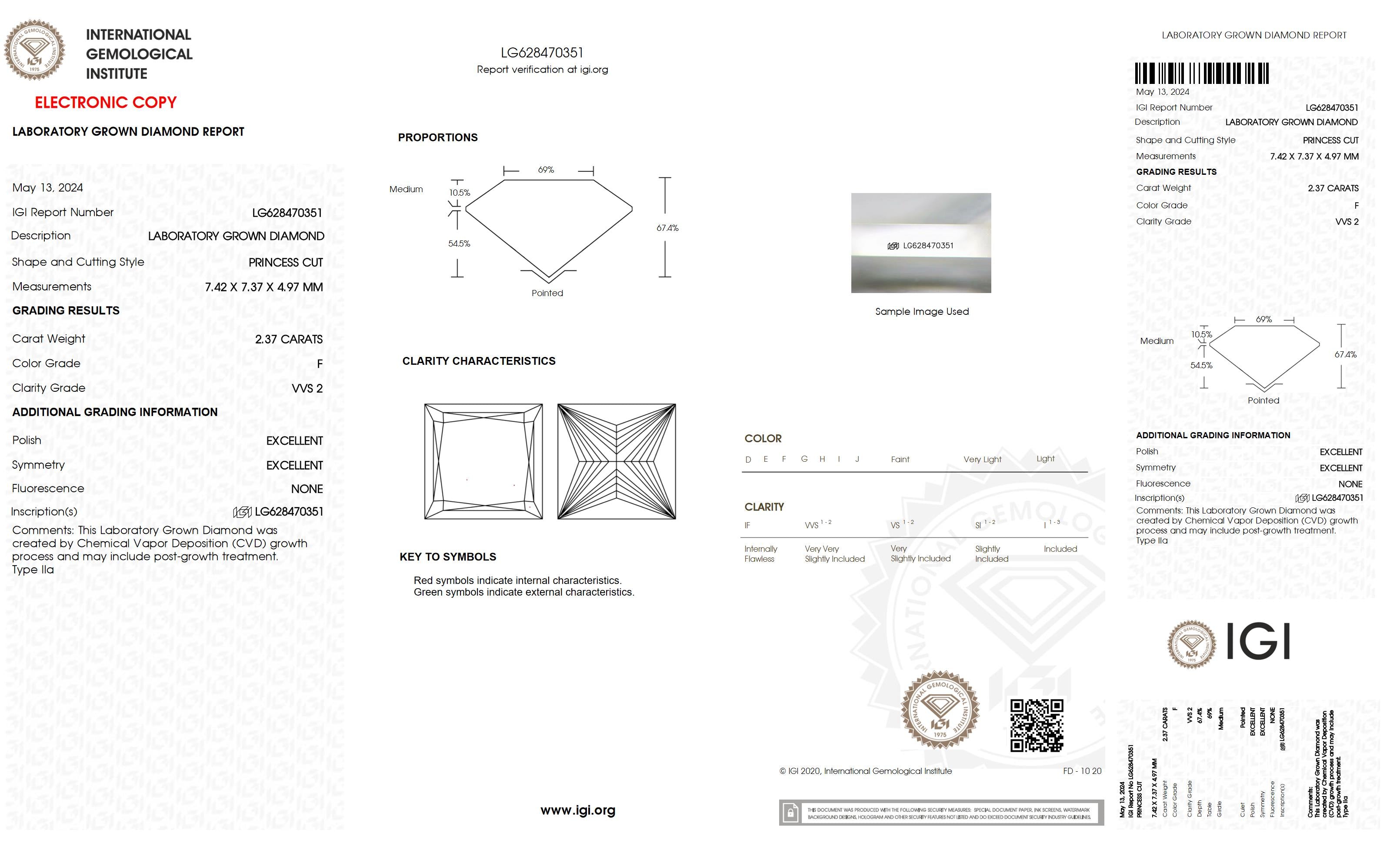 2.37 Ct. Princess Wholesale IGI Certified Lab Grown Loose Diamond. (VVS2 / F)
