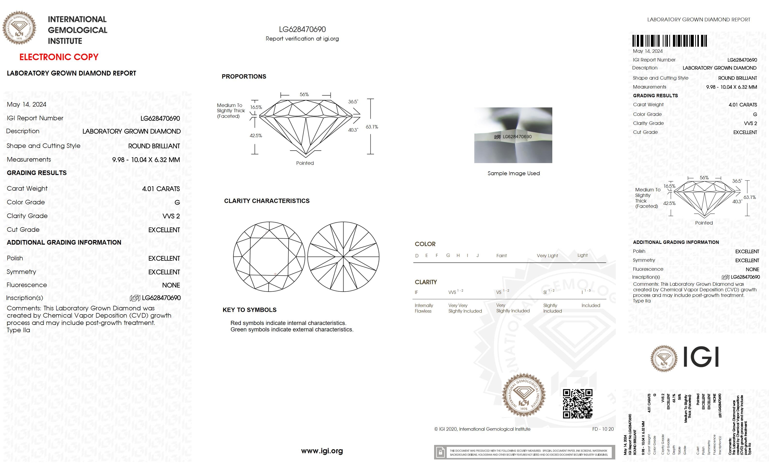 4.01 Ct. Round Wholesale IGI Certified Lab Grown Loose Diamond. (VVS2 / G)