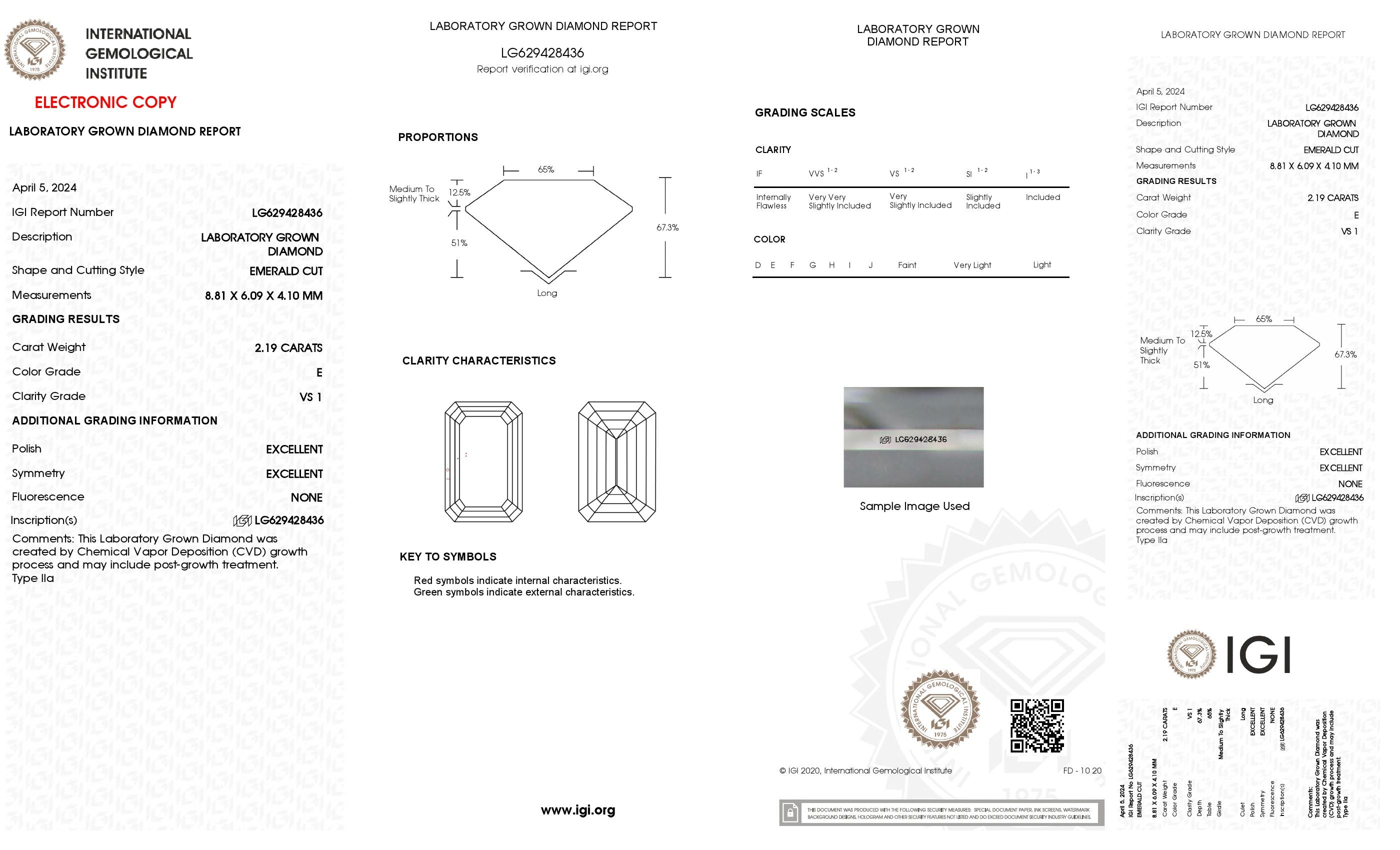 2.19 Ct. Emerald Wholesale IGI Certified Lab Grown Loose Diamond. (VS1 / E)