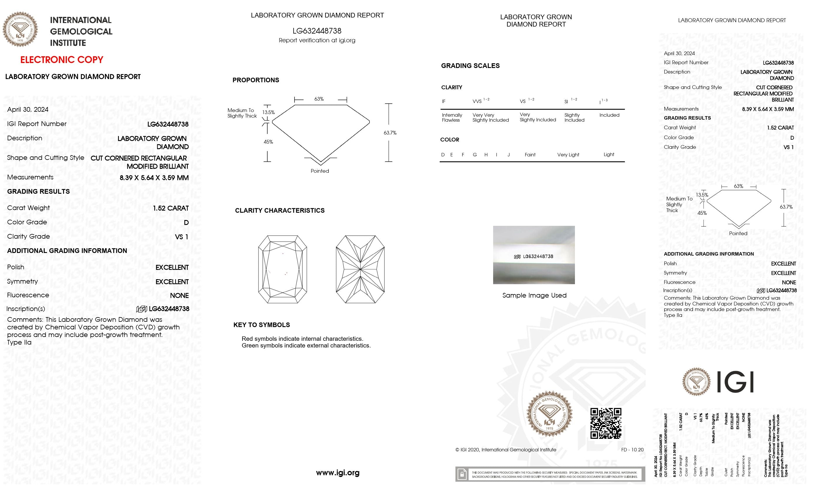 1.52 Ct. Radiant Wholesale IGI Certified Lab Grown Loose Diamond. (VS1 / D)