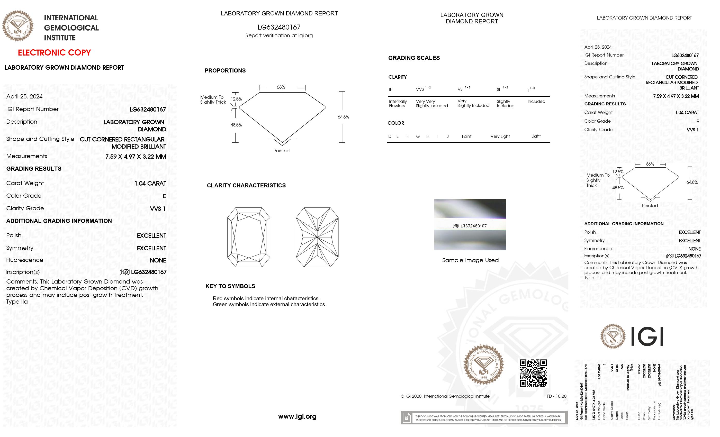 1.04 ct. Radiant Wholesale IGI Certified Lab Grown Loose Diamond. (VVS1 / E)