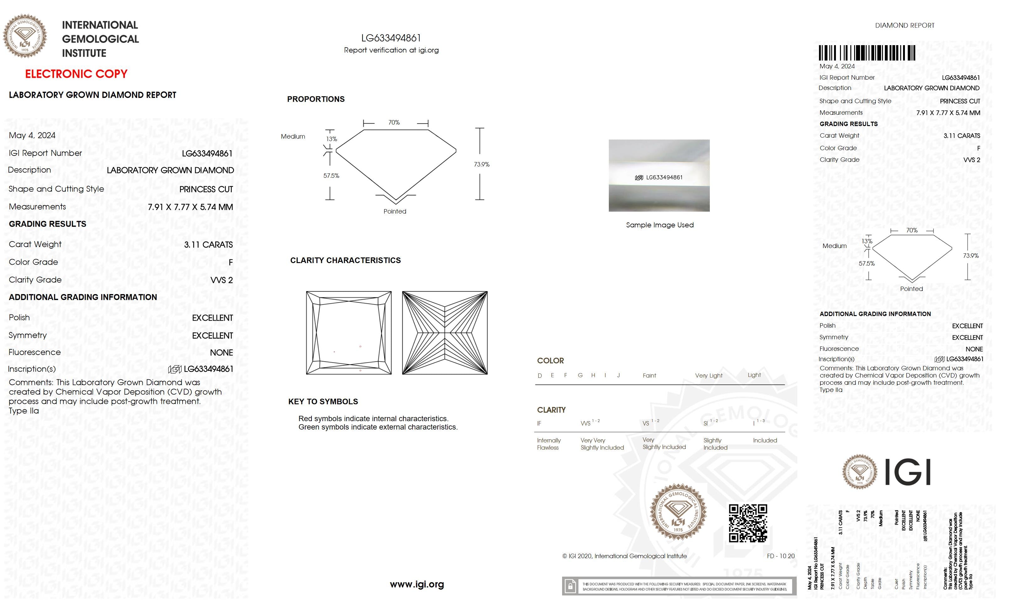 3.11 Ct. Princess Wholesale IGI Certified Lab Grown Loose Diamond. (VVS2 / F)