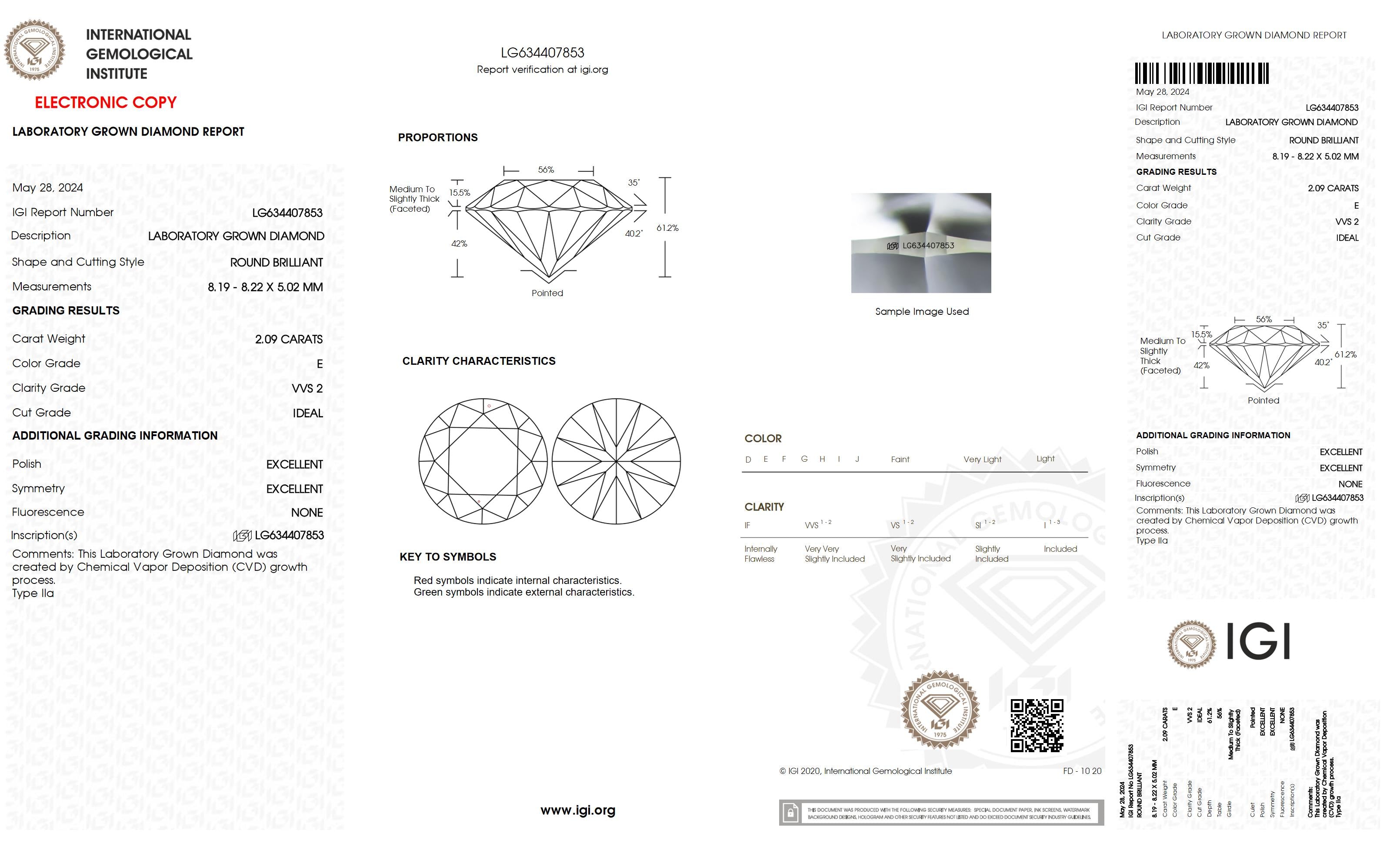 2.09 Ct. Round Wholesale IGI Certified Lab Grown Loose Diamond. (VVS2 / E)