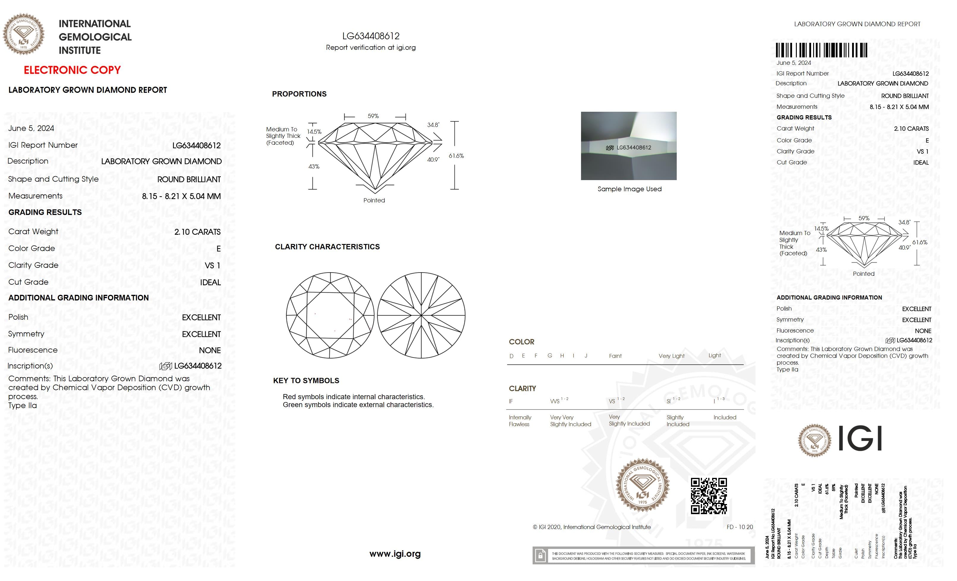 2.1 Ct. Round Wholesale IGI Certified Lab Grown Loose Diamond. (VS1 / E)