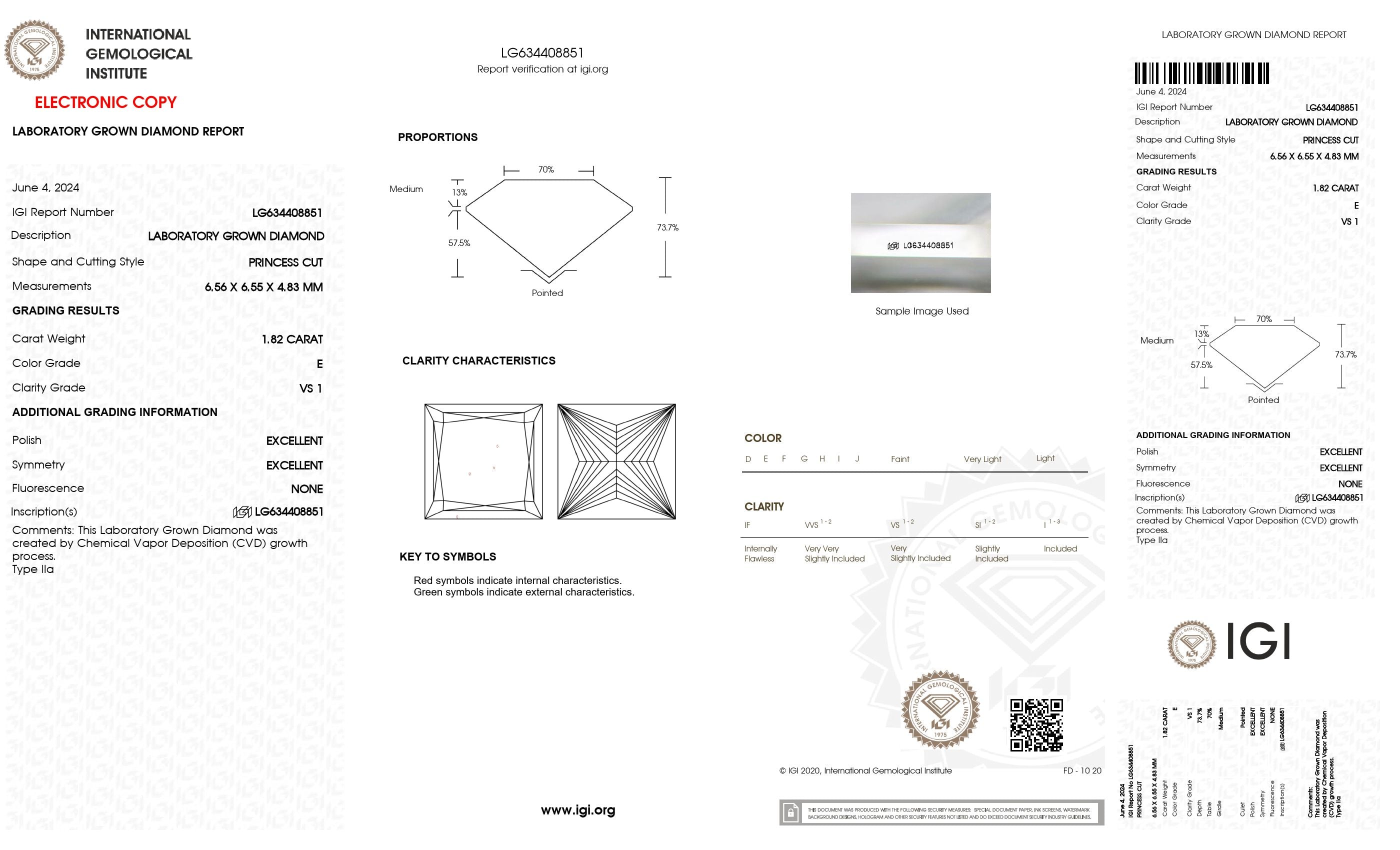 1.82 ct. Princess Wholesale IGI Certified Lab Grown Loose Diamond. (VS1 / E)